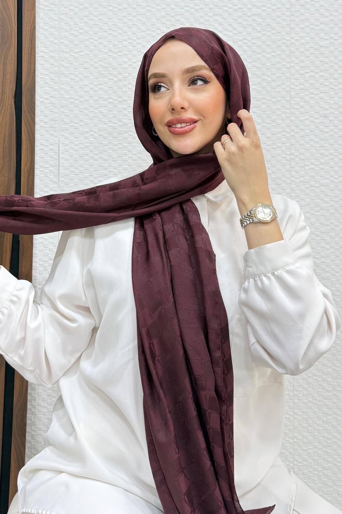 Asimetrik Kare Desen Şal Mürdüm