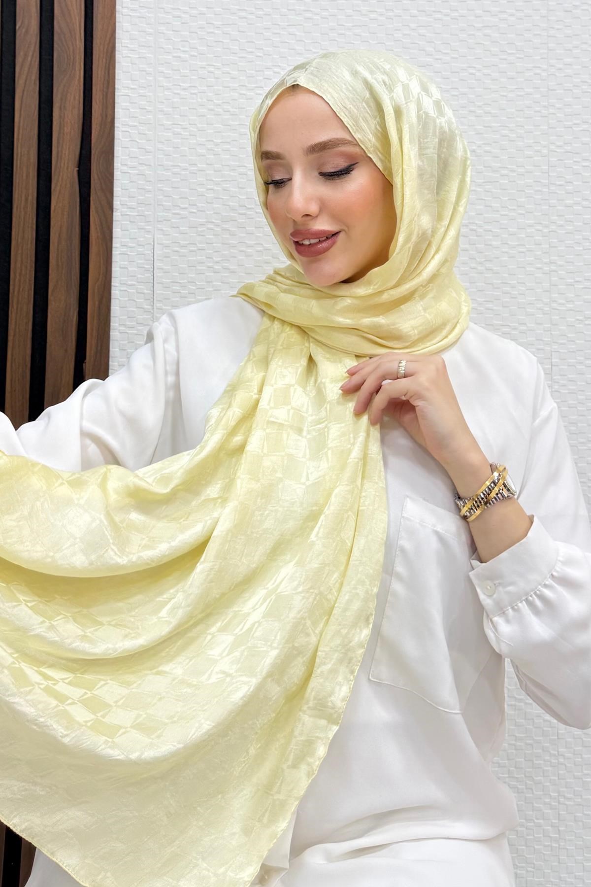 Asimetrik Kare Desen Şal Sarı
