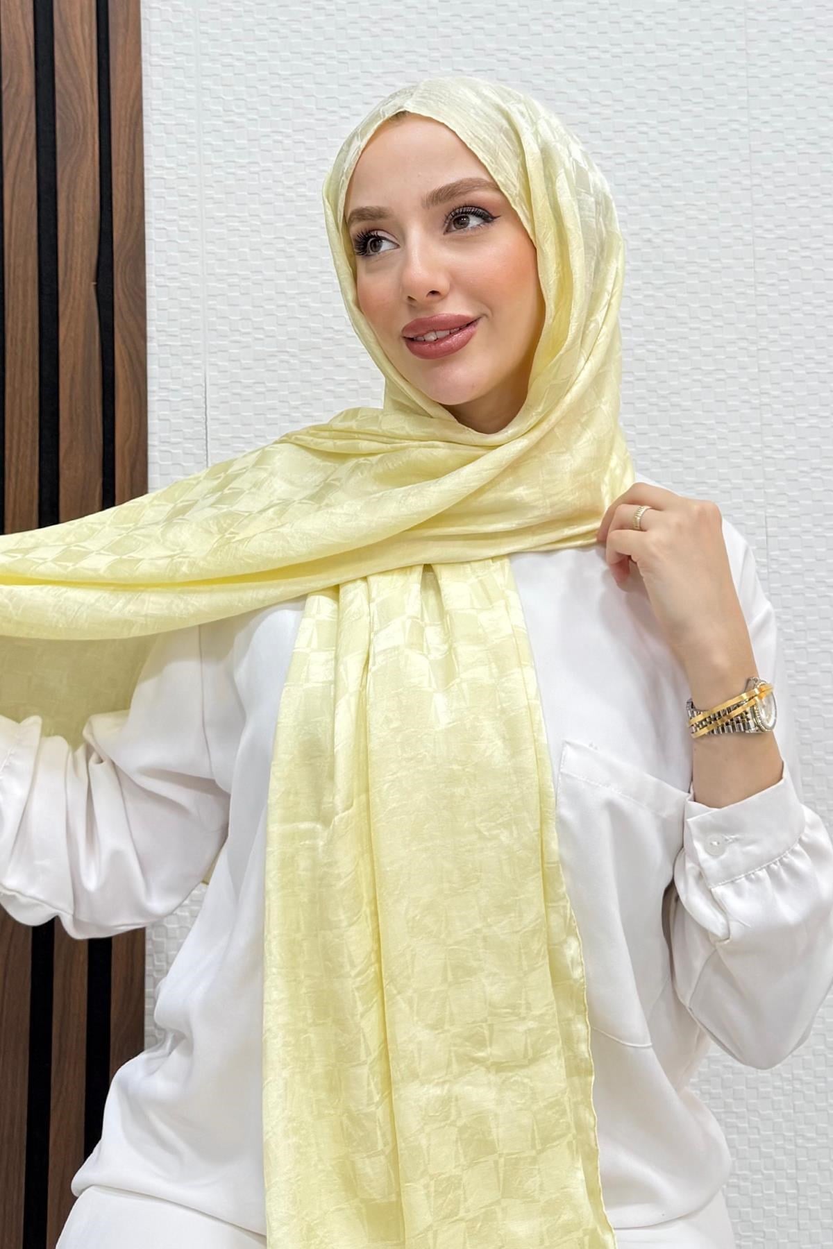 Asimetrik Kare Desen Şal Sarı