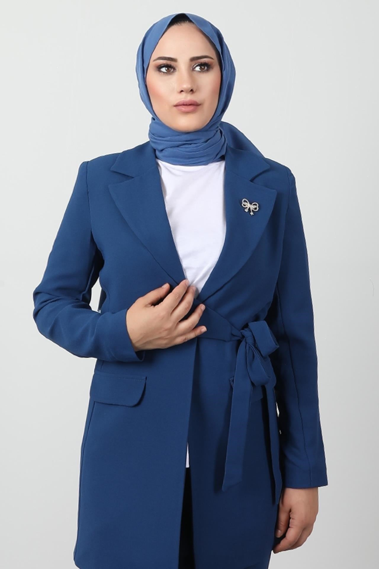Asimetrik Taşlı Takım Koyu Mavi