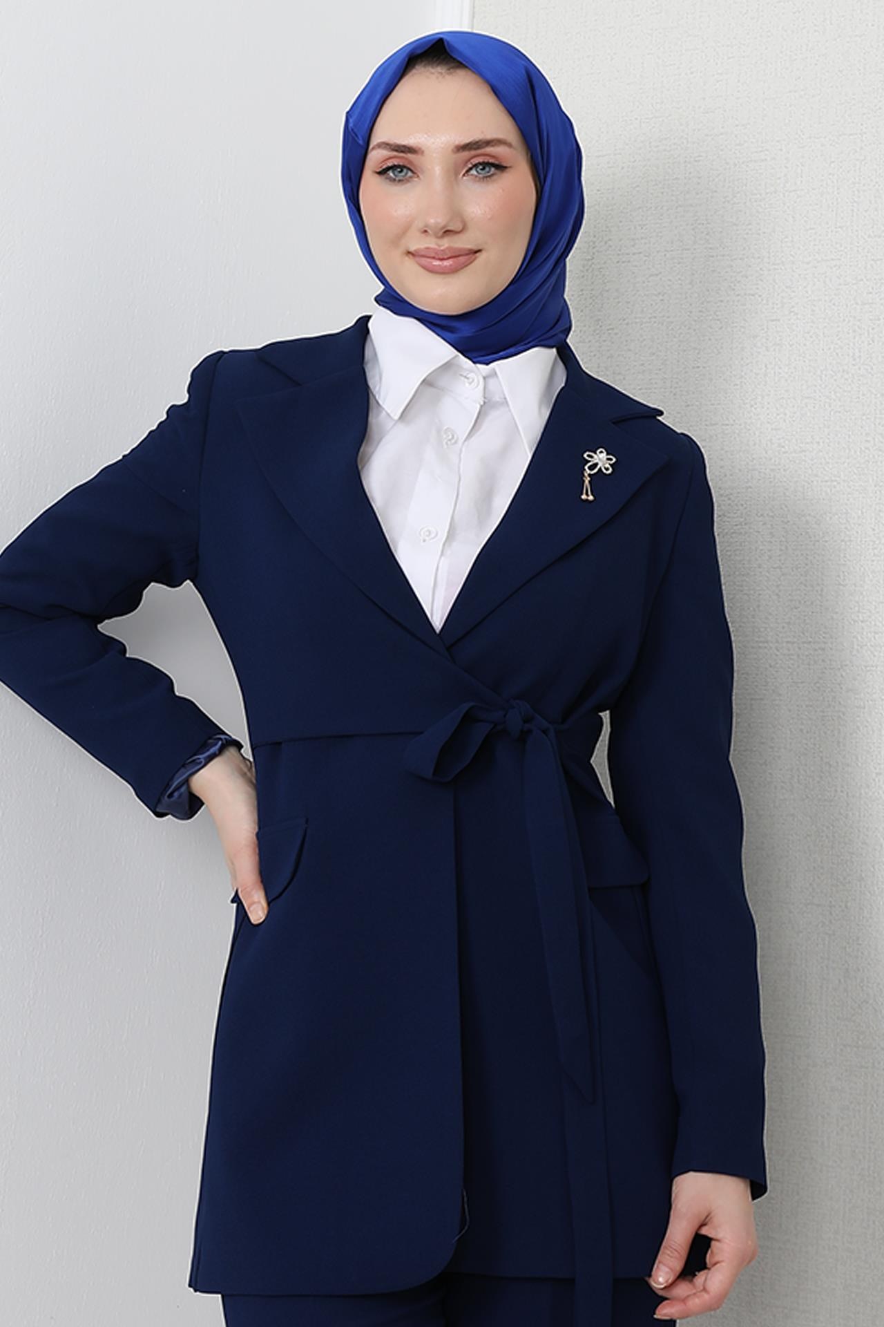 Asimetrik Taşlı Takım Lacivert