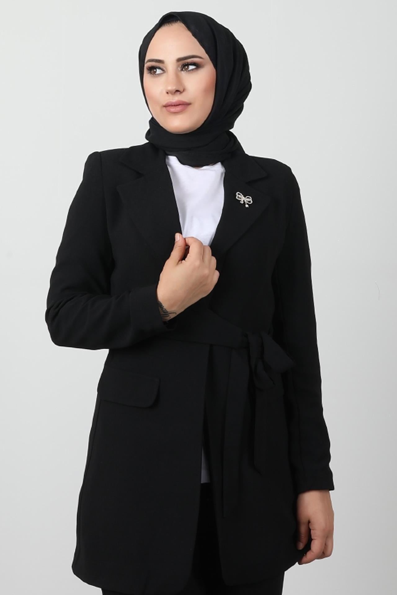 Asimetrik Taşlı Takım Siyah