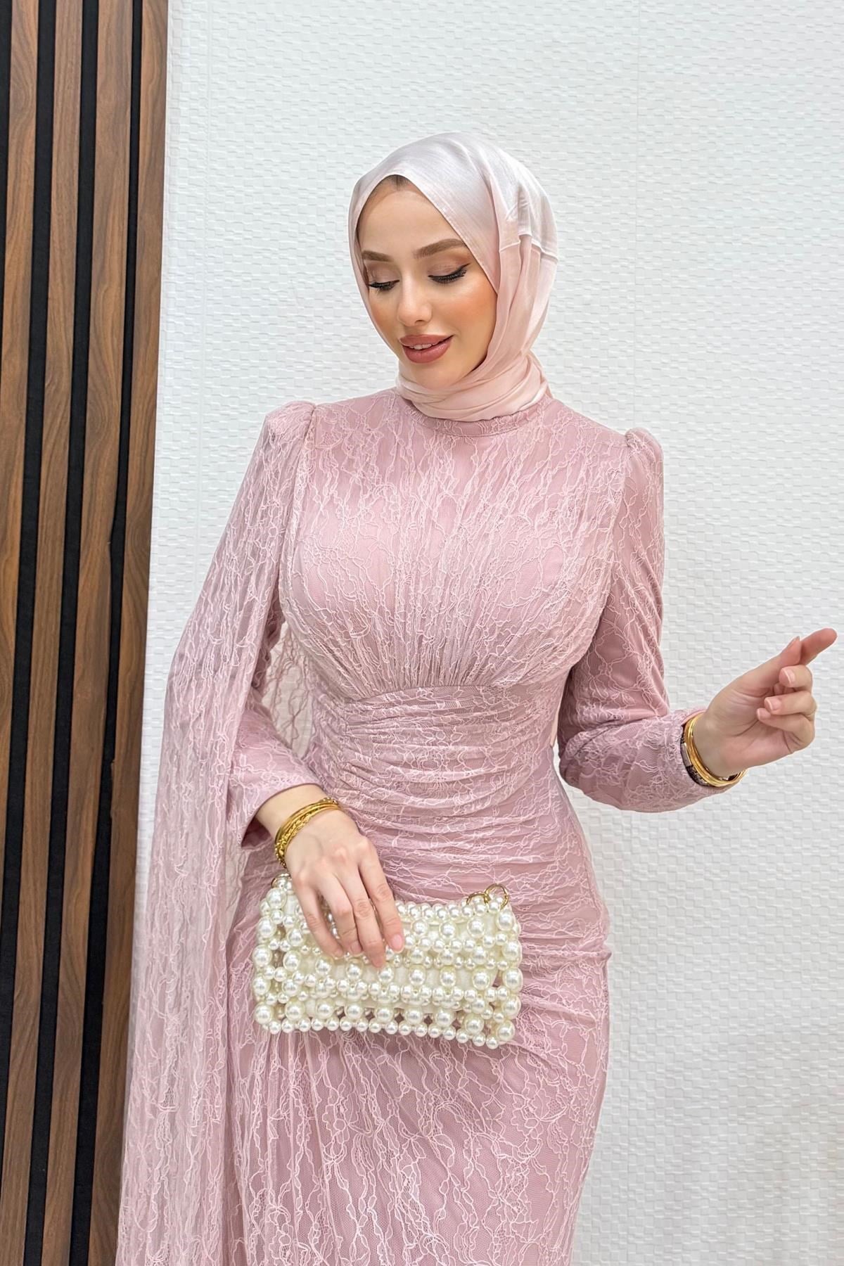 Aşkın Dantel Abiye Soft Pembe