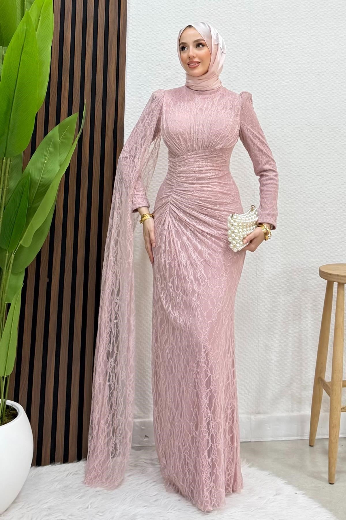 Aşkın Dantel Abiye Soft Pembe