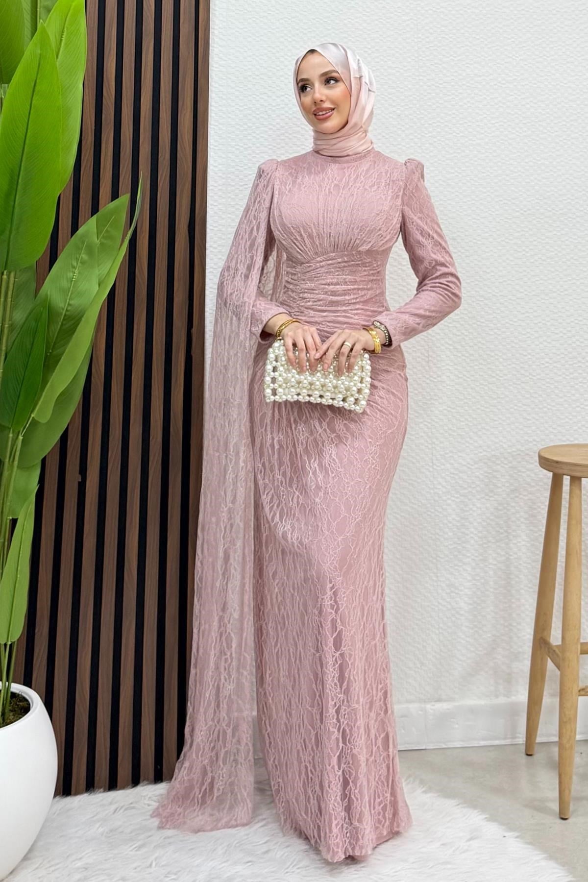 Aşkın Dantel Abiye Soft Pembe