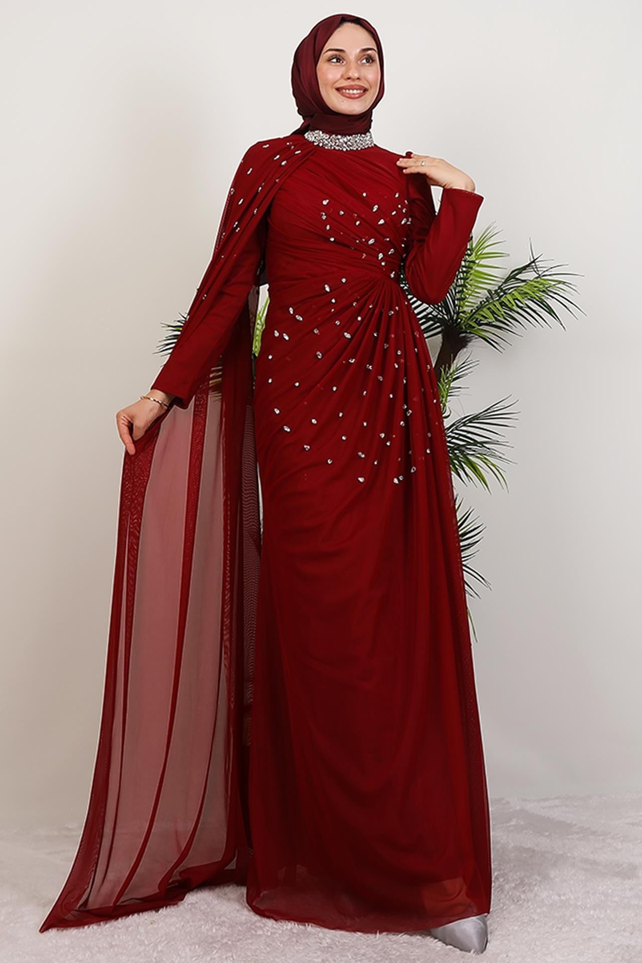Asrın Boncuk Abiye Bordo