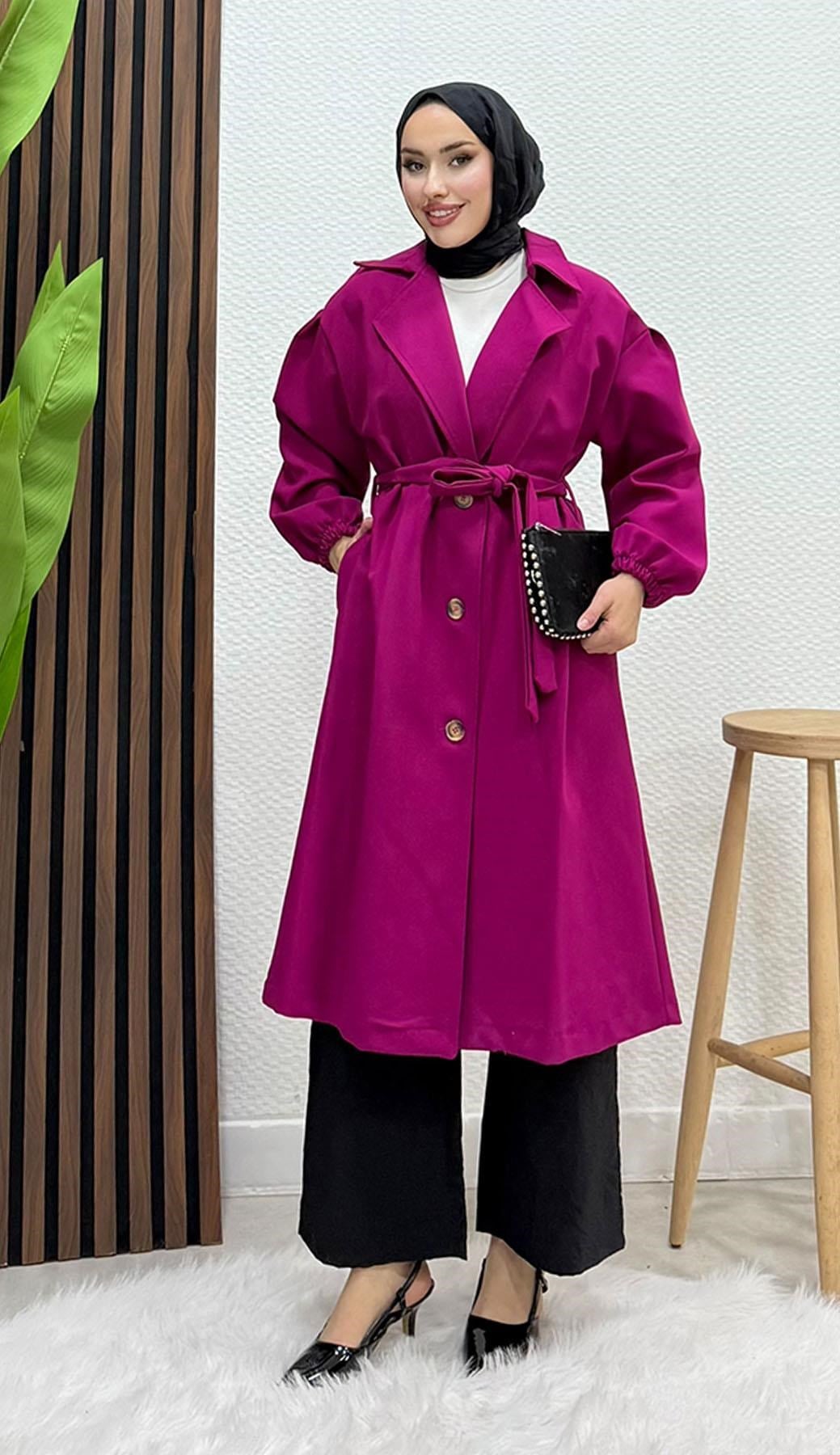 Asu Gabardin Trenç Fuşya