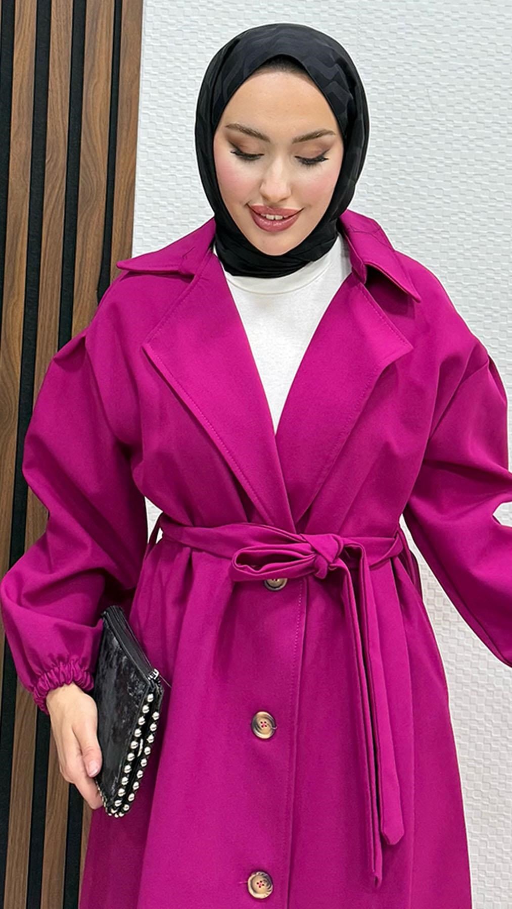Asu Gabardin Trenç Fuşya