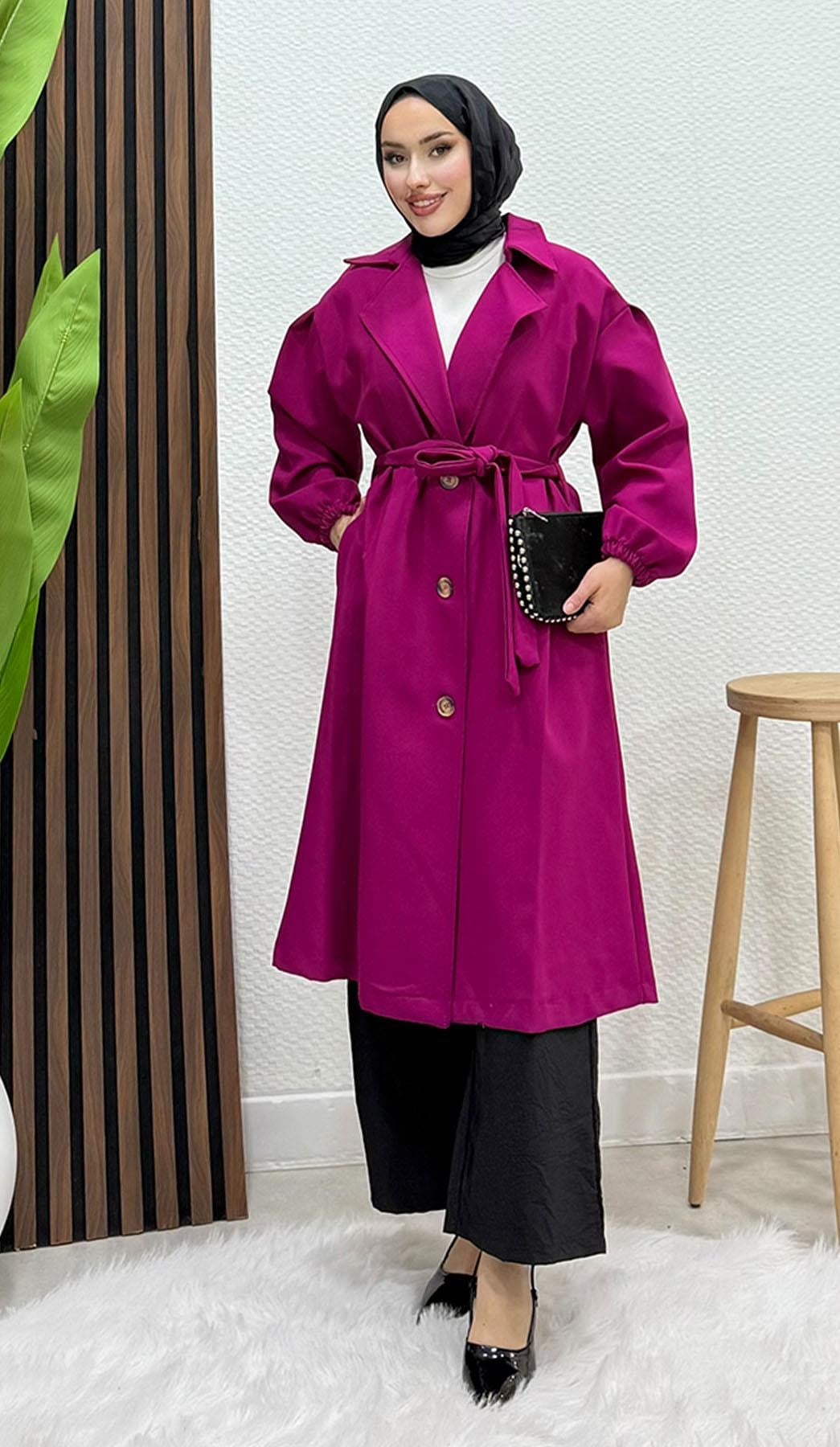 Asu Gabardin Trenç Fuşya