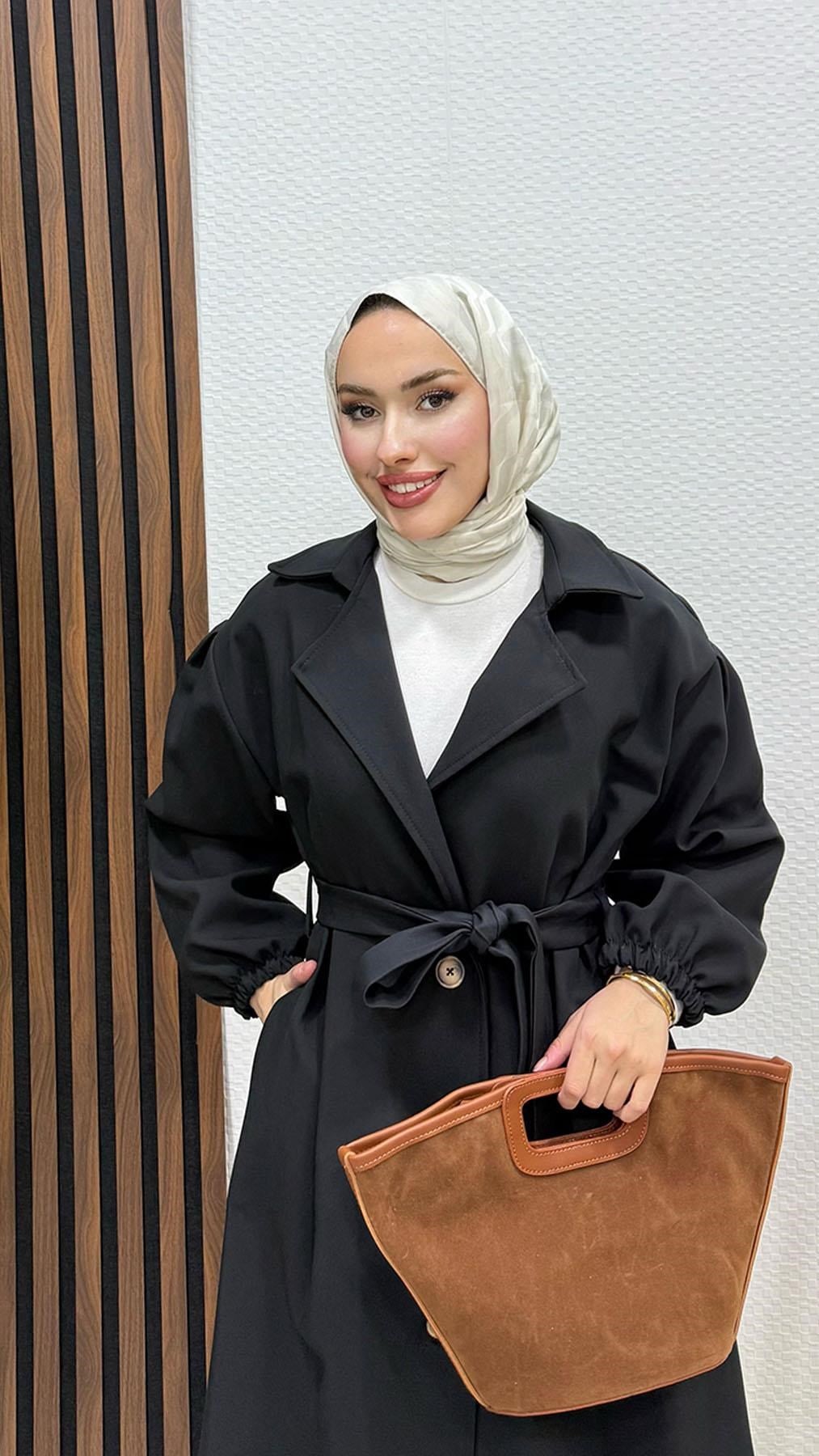 Asu Gabardin Trenç Siyah