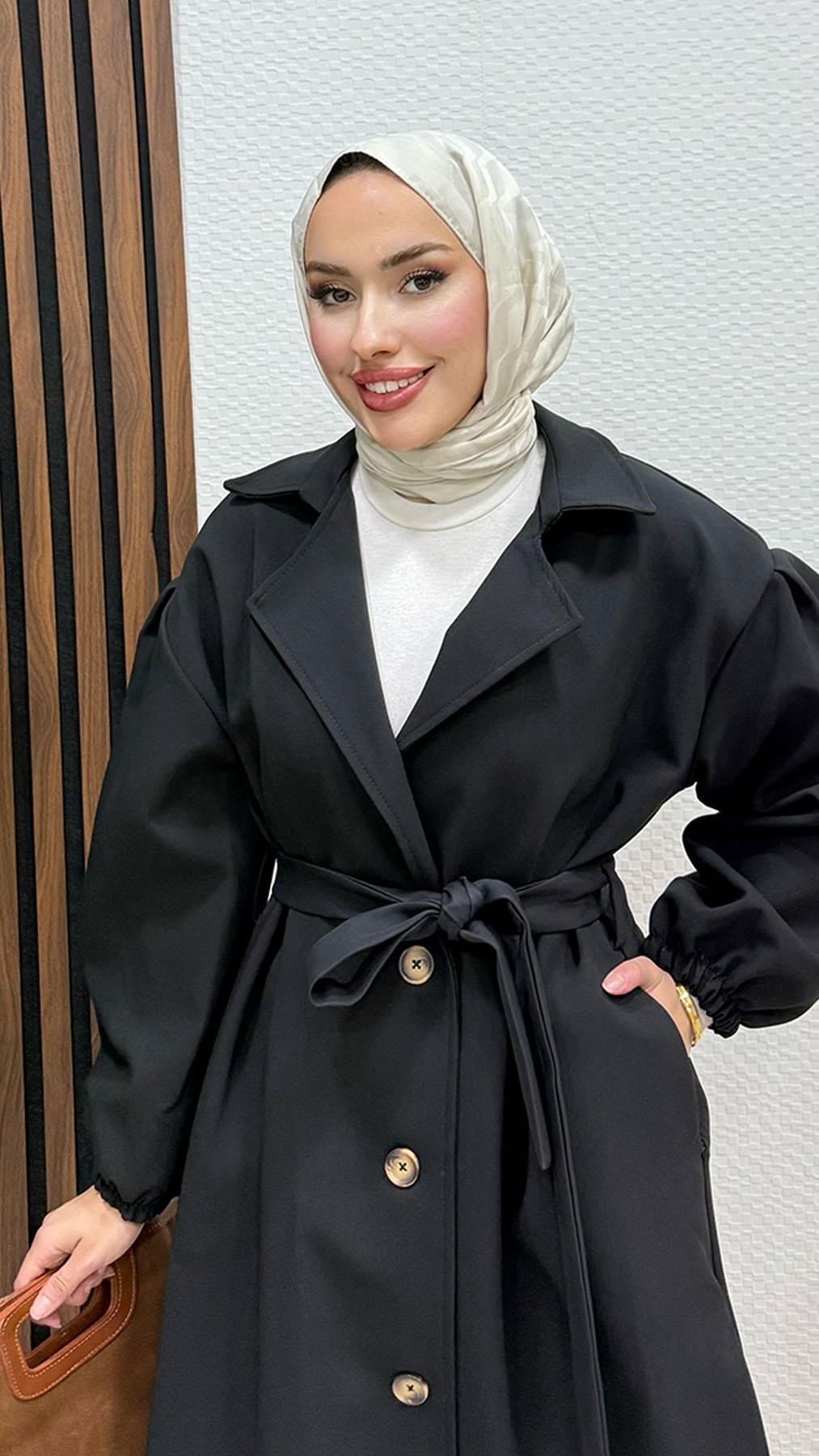 Asu Gabardin Trenç Siyah