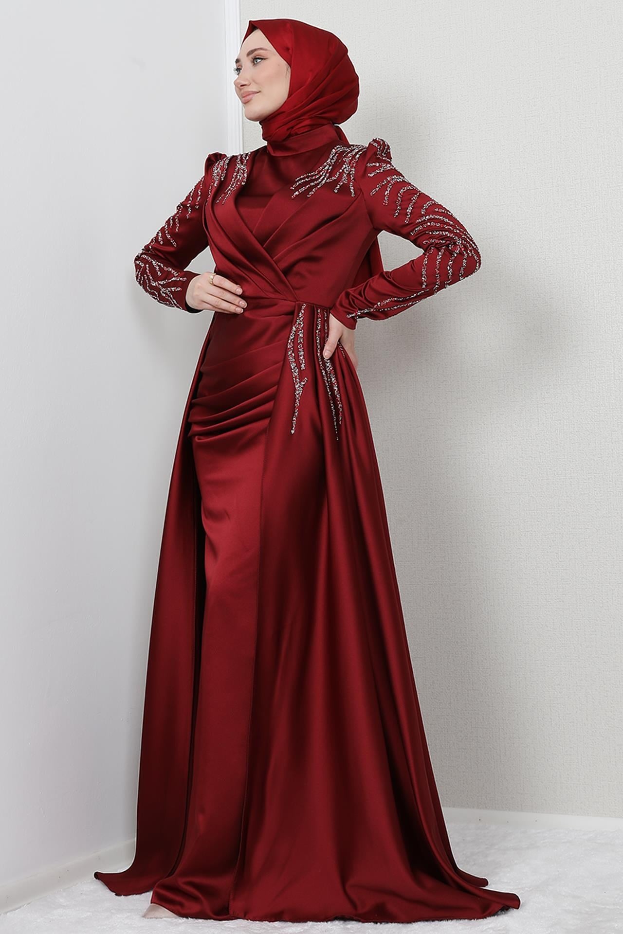 Asya Tesettür Abiye Bordo