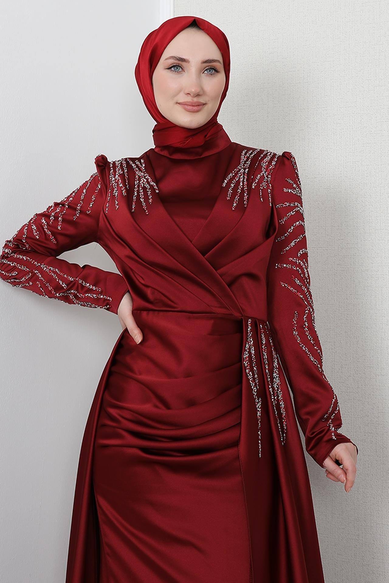 Asya Tesettür Abiye Bordo