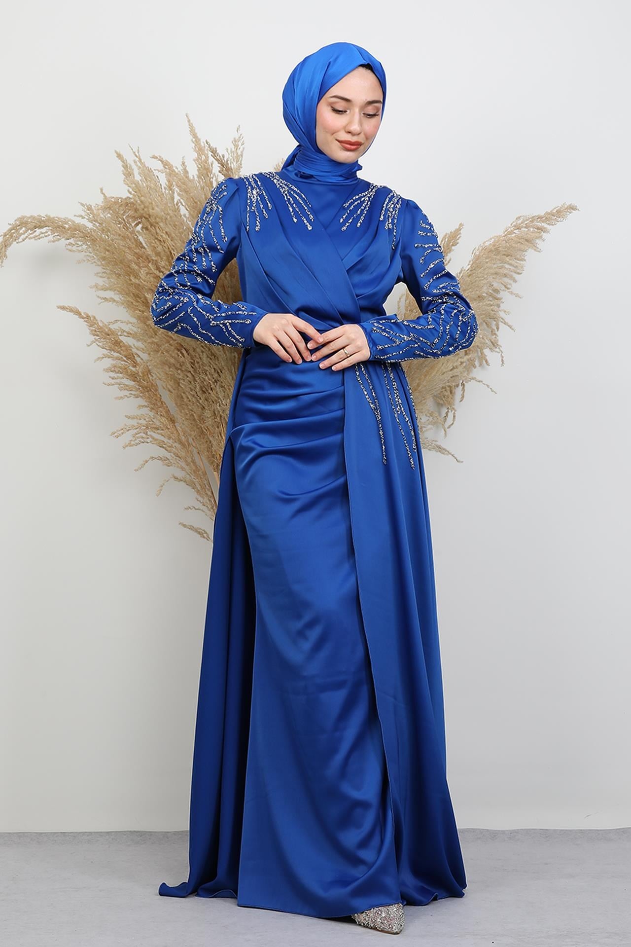 Asya Tesettür Abiye Gece Mavi