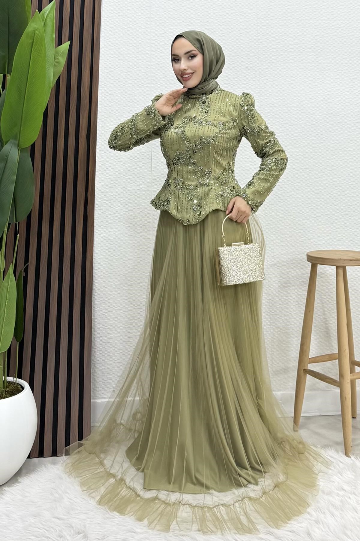 Awesta Tül Abiye Soft Yeşil