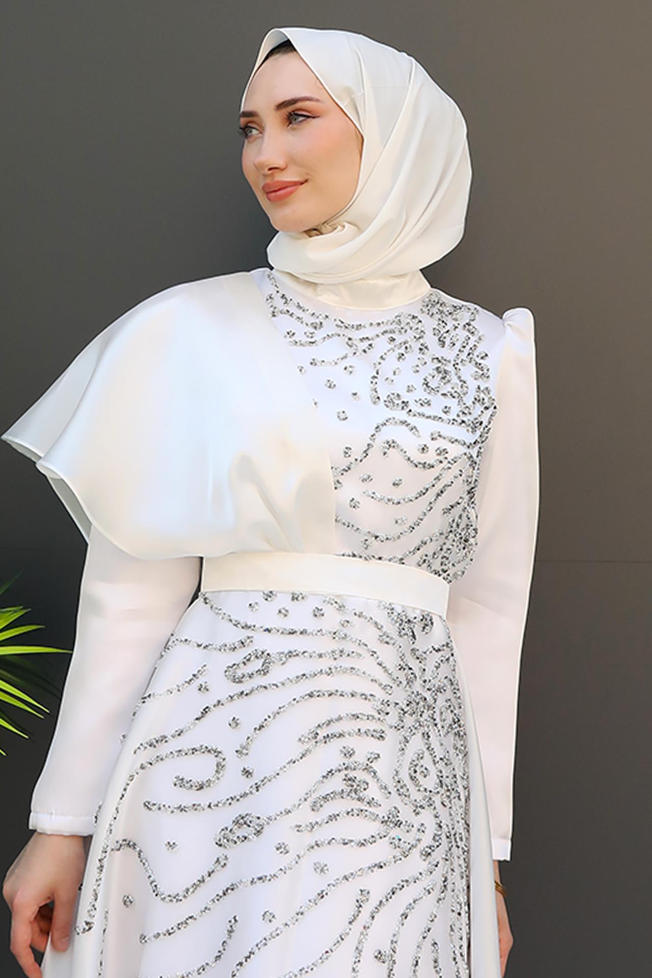 Ayça Tesettür Abiye Beyaz