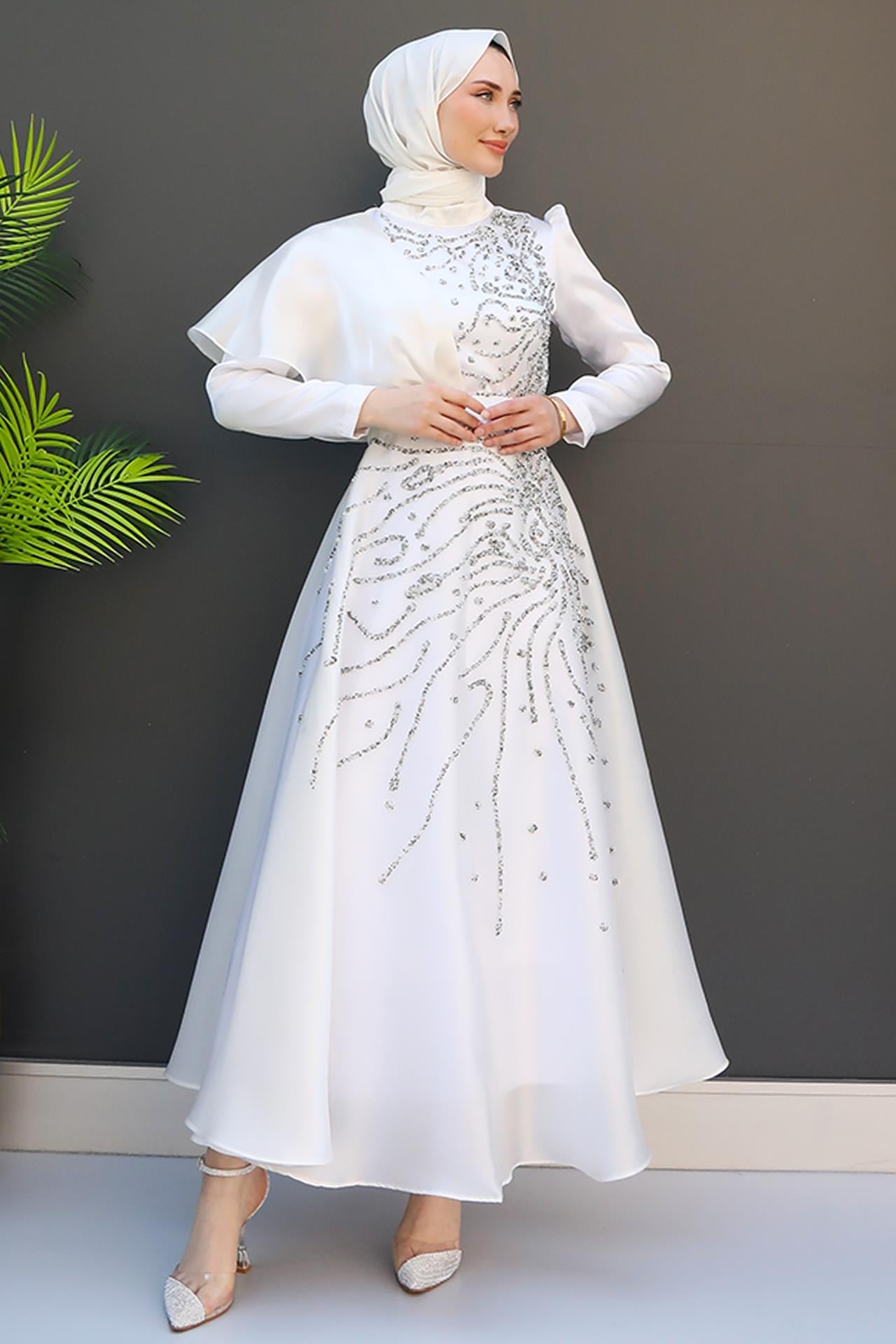 Ayça Tesettür Abiye Beyaz