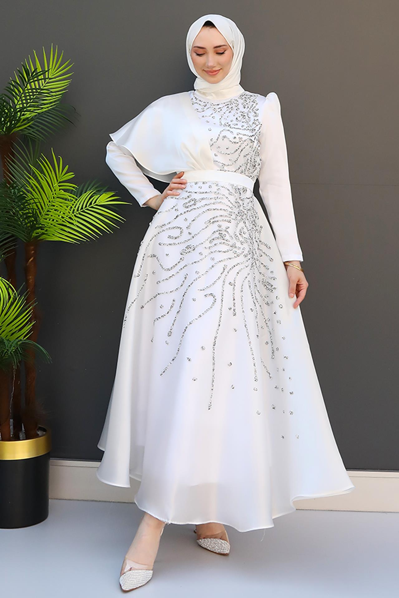 Ayça Tesettür Abiye Beyaz