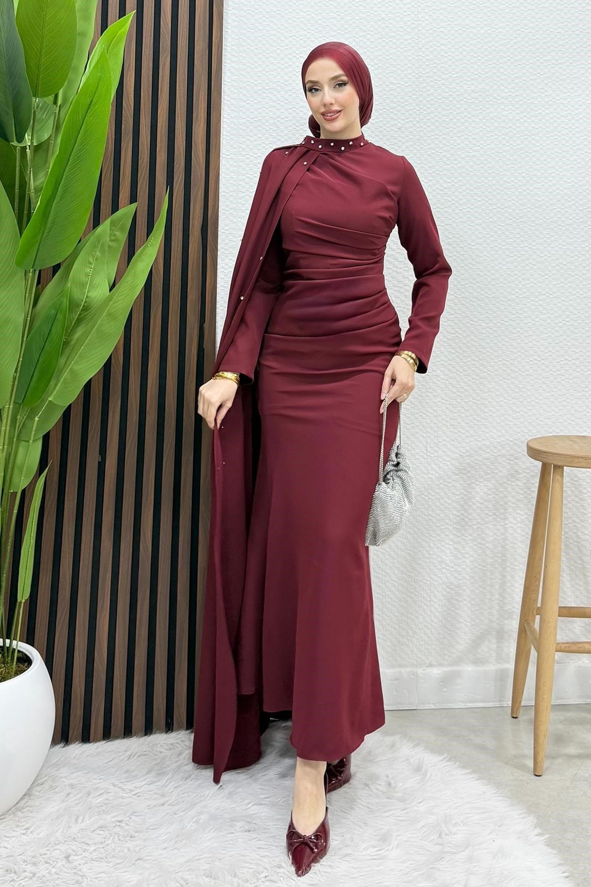 Ayşen Krep Abiye Bordo