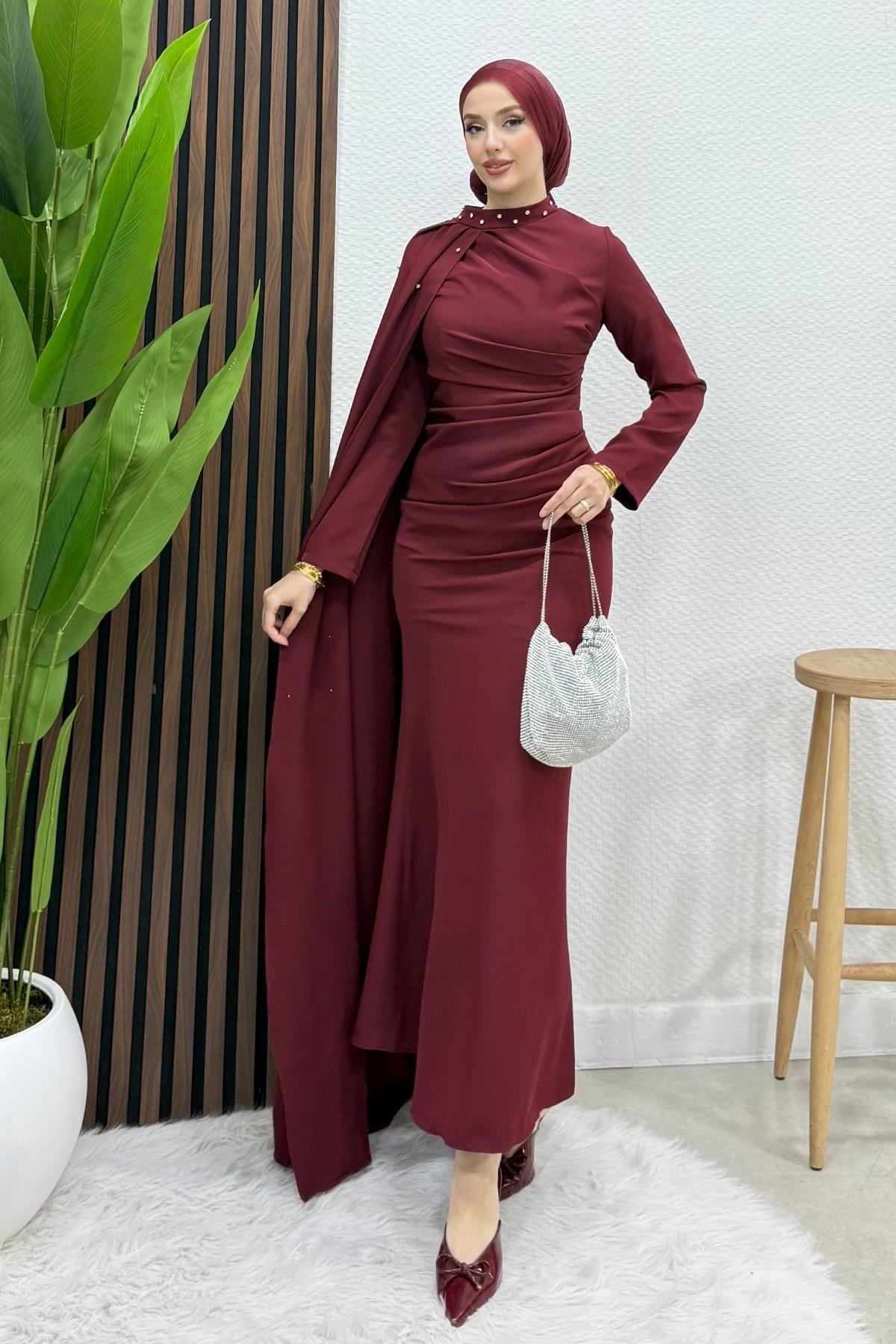 Ayşen Krep Abiye Bordo