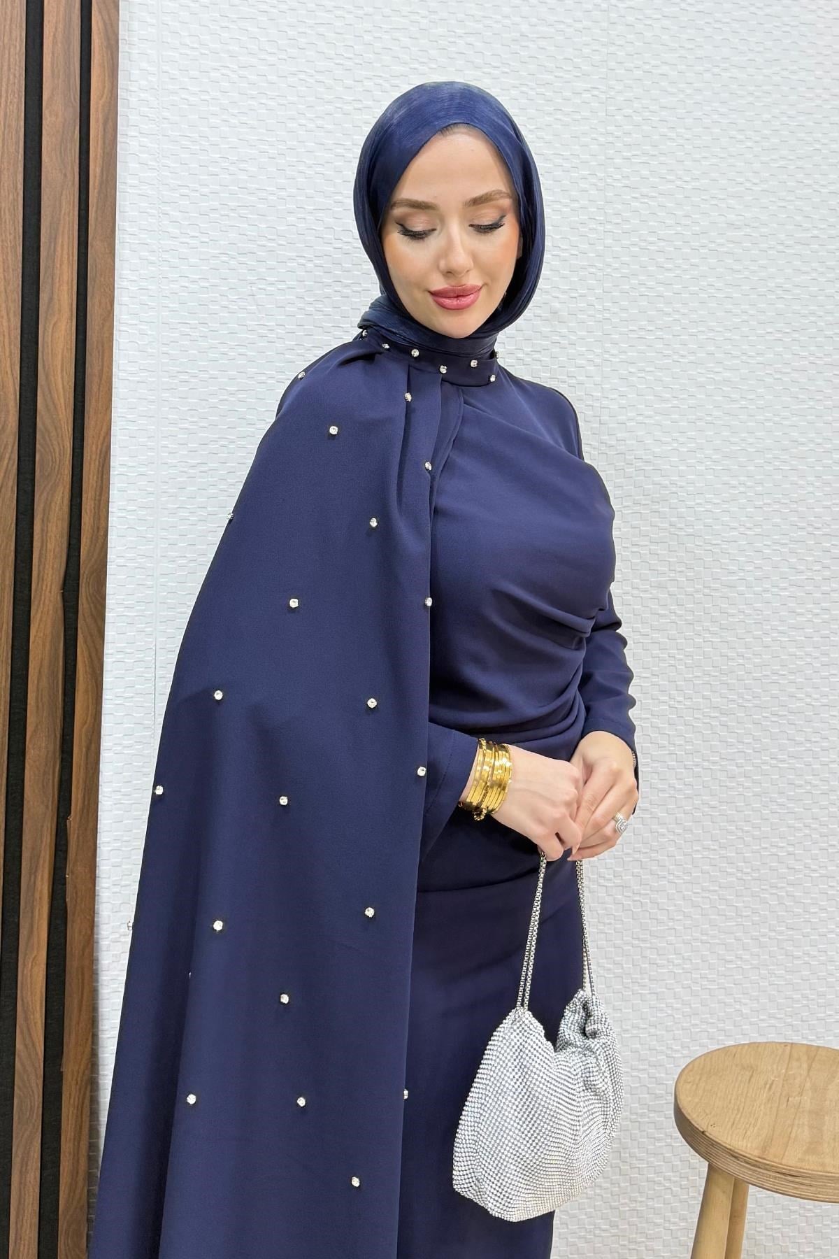 Ayşen Krep Abiye Lacivert