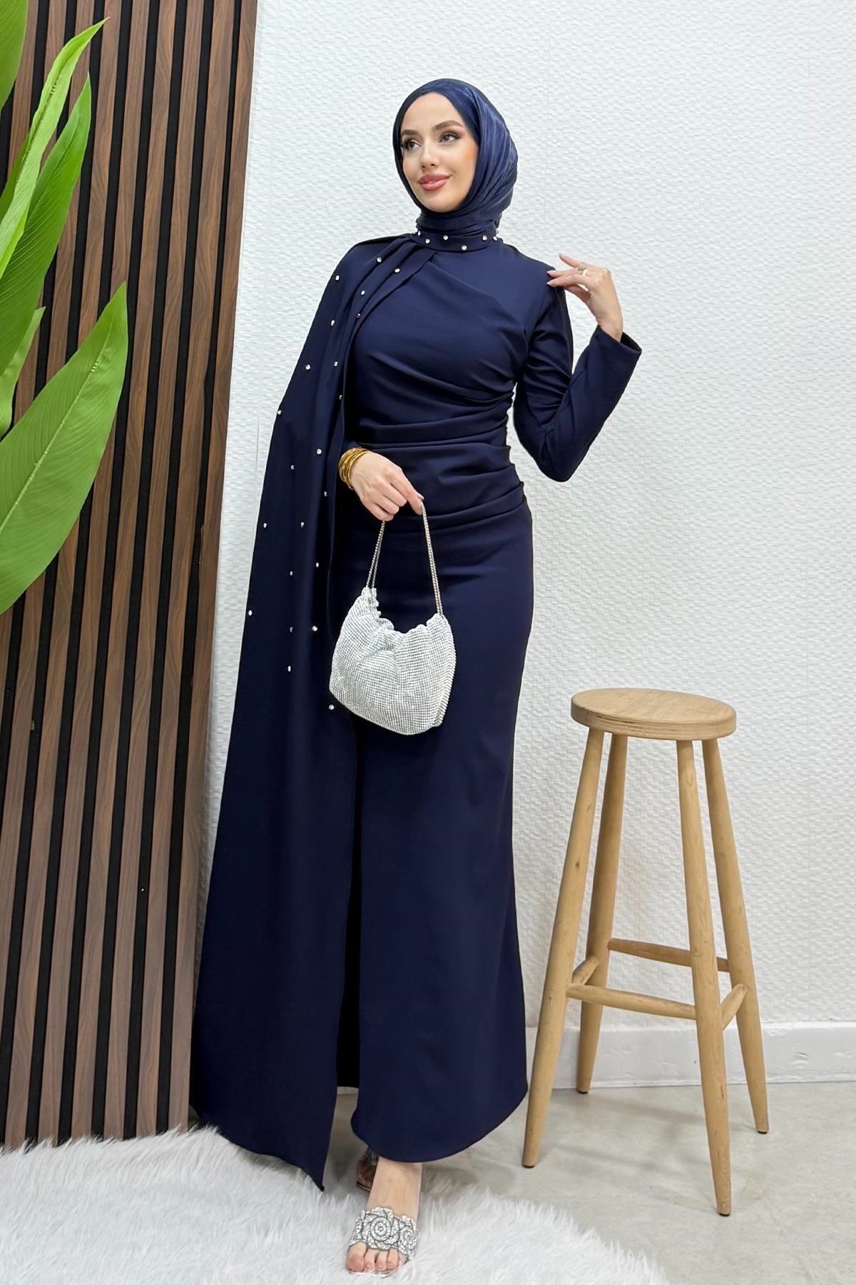 Ayşen Krep Abiye Lacivert