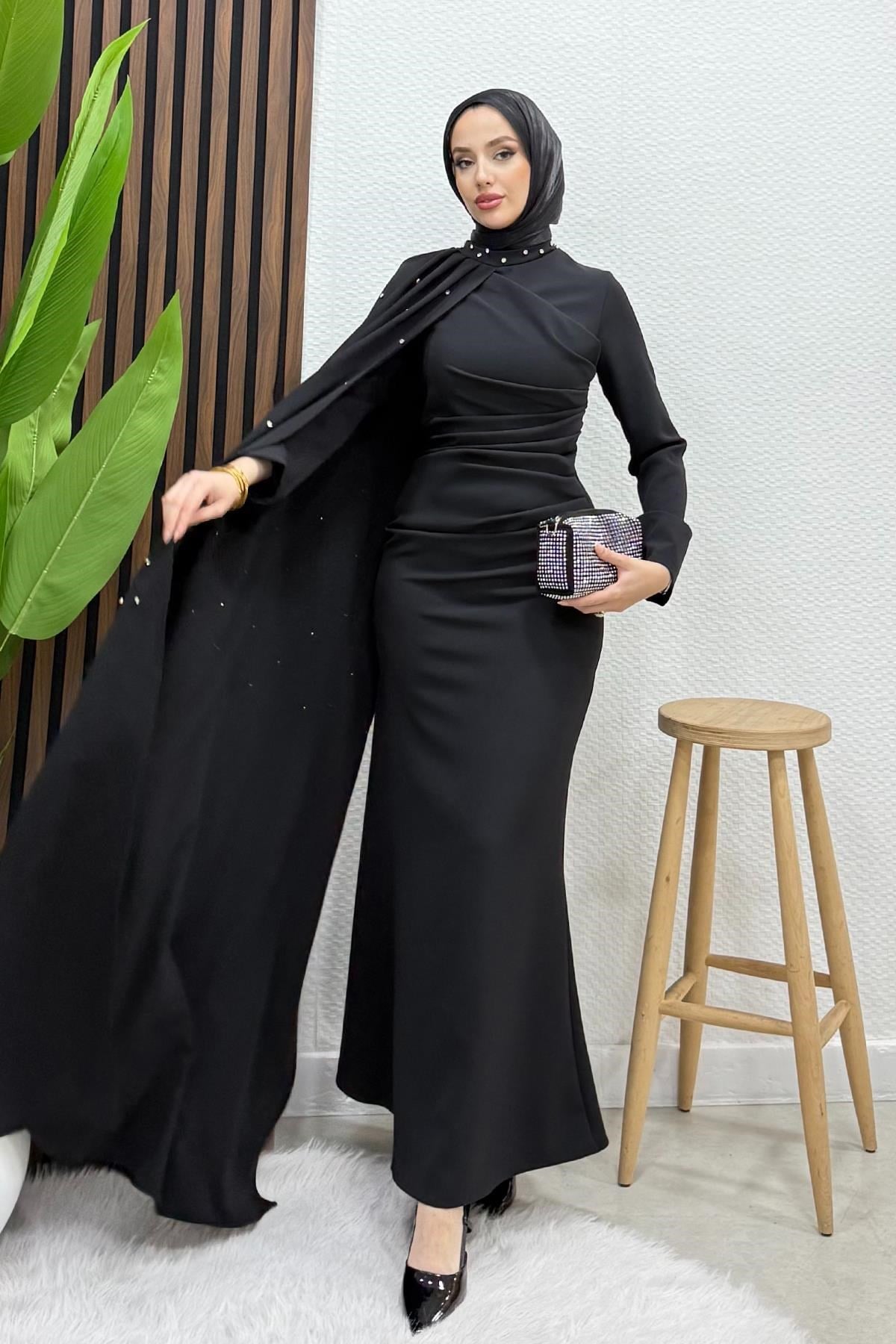 Ayşen Krep Abiye Siyah