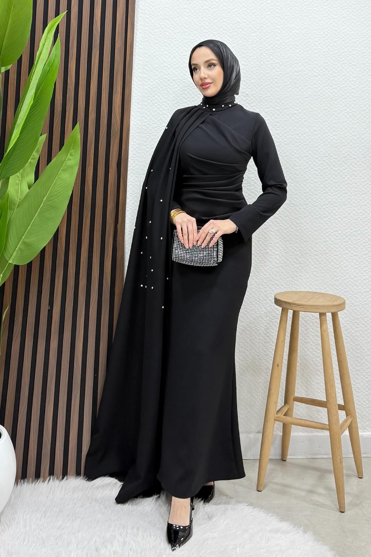 Ayşen Krep Abiye Siyah