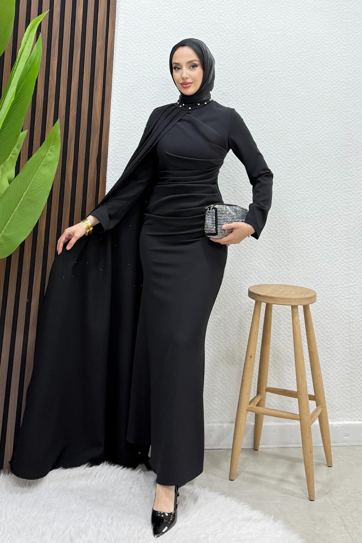 Ayşen Krep Abiye Siyah