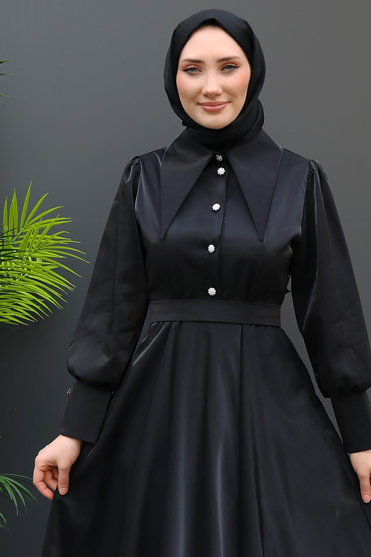 Bebe Yaka Tesettür Elbise Siyah