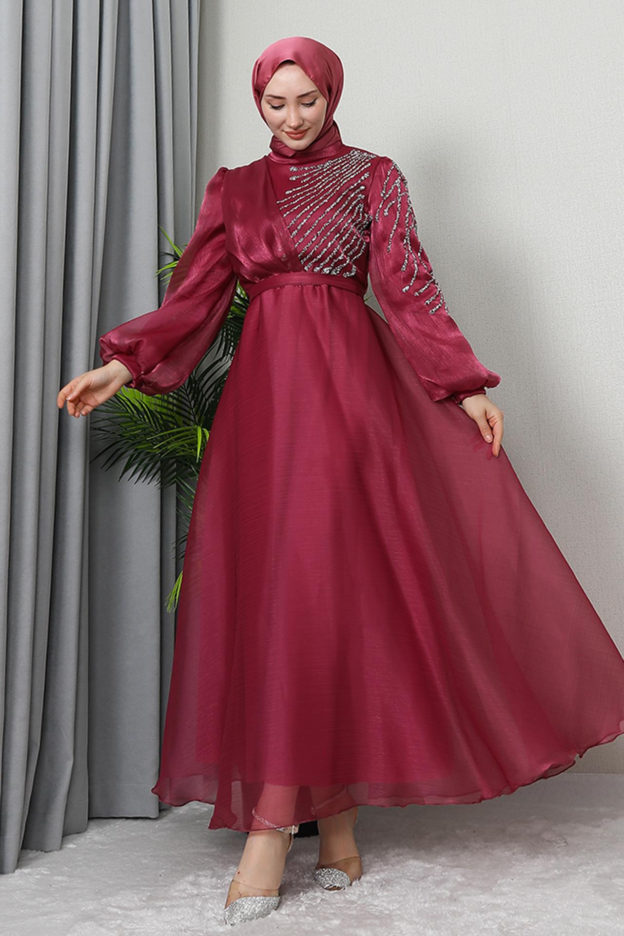 Belçin Tesettür Abiye Pembe