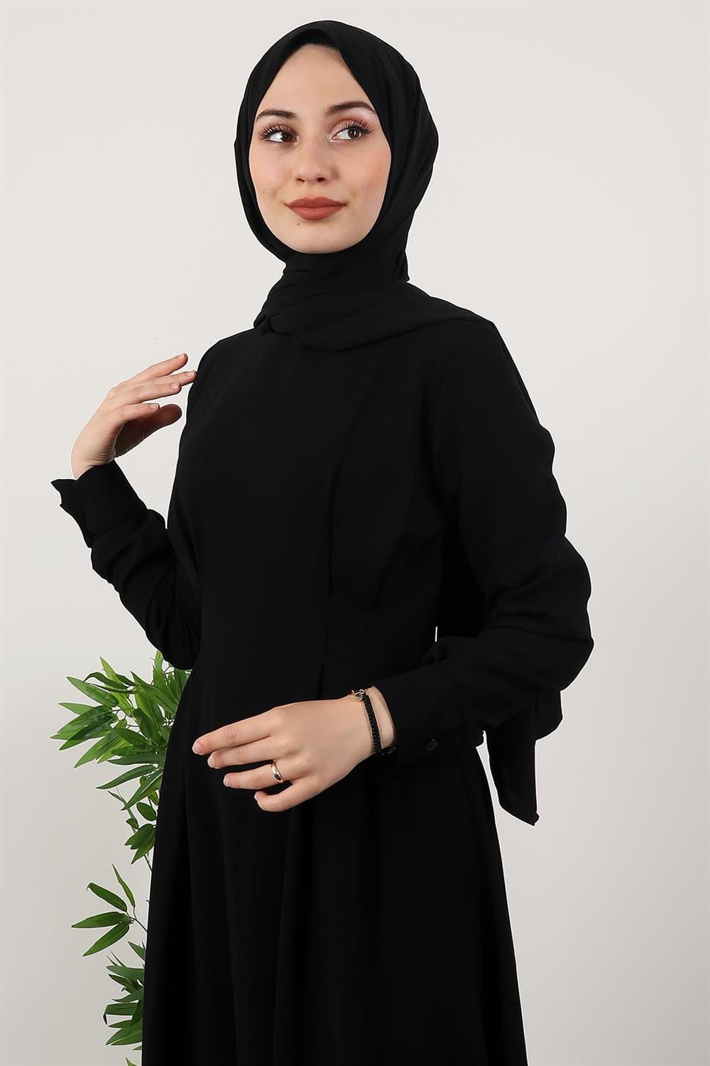 Belden Oturtmalı Elbise Siyah