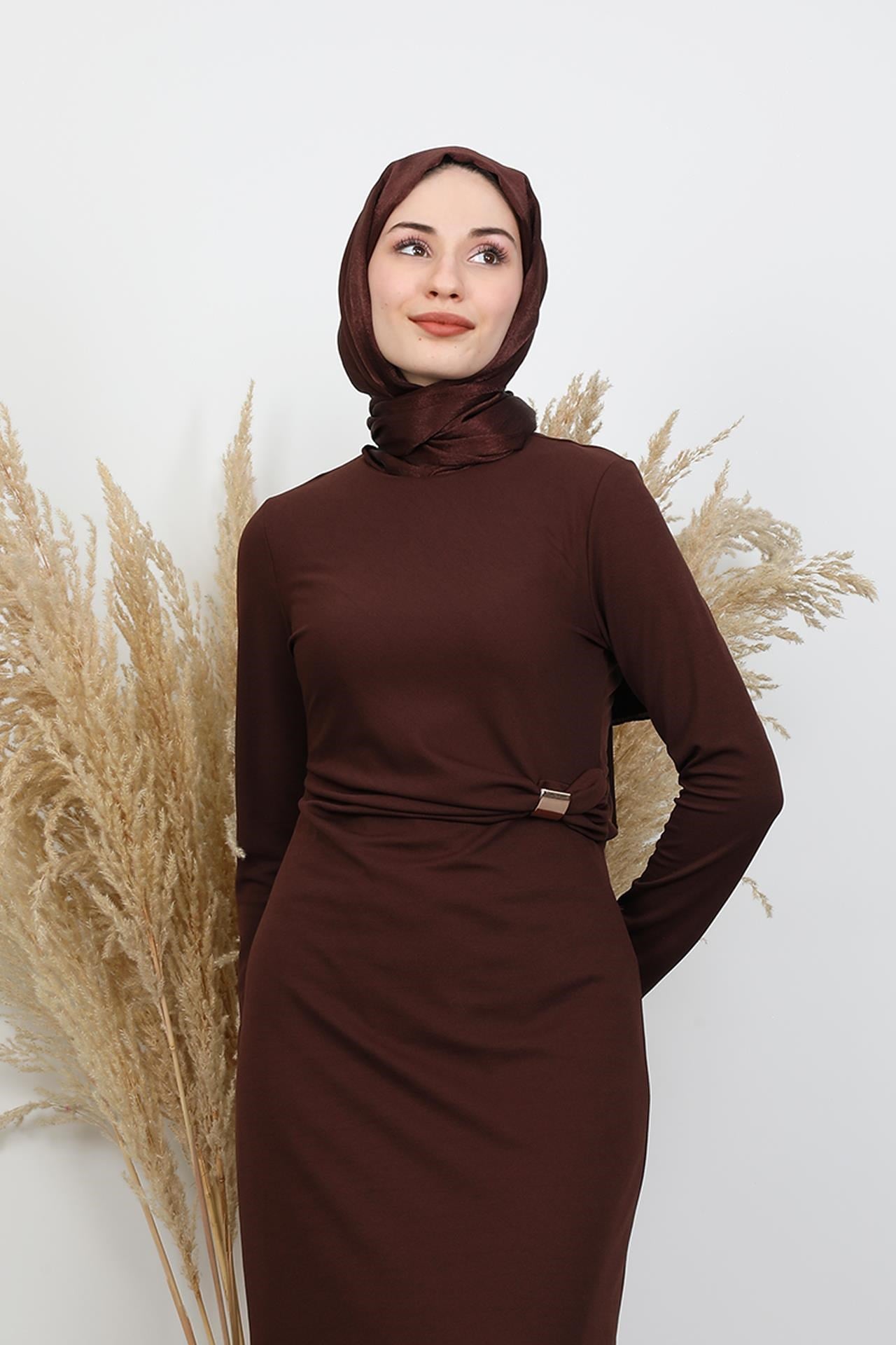 Beli Fiyonk Elbise Acı Kahve