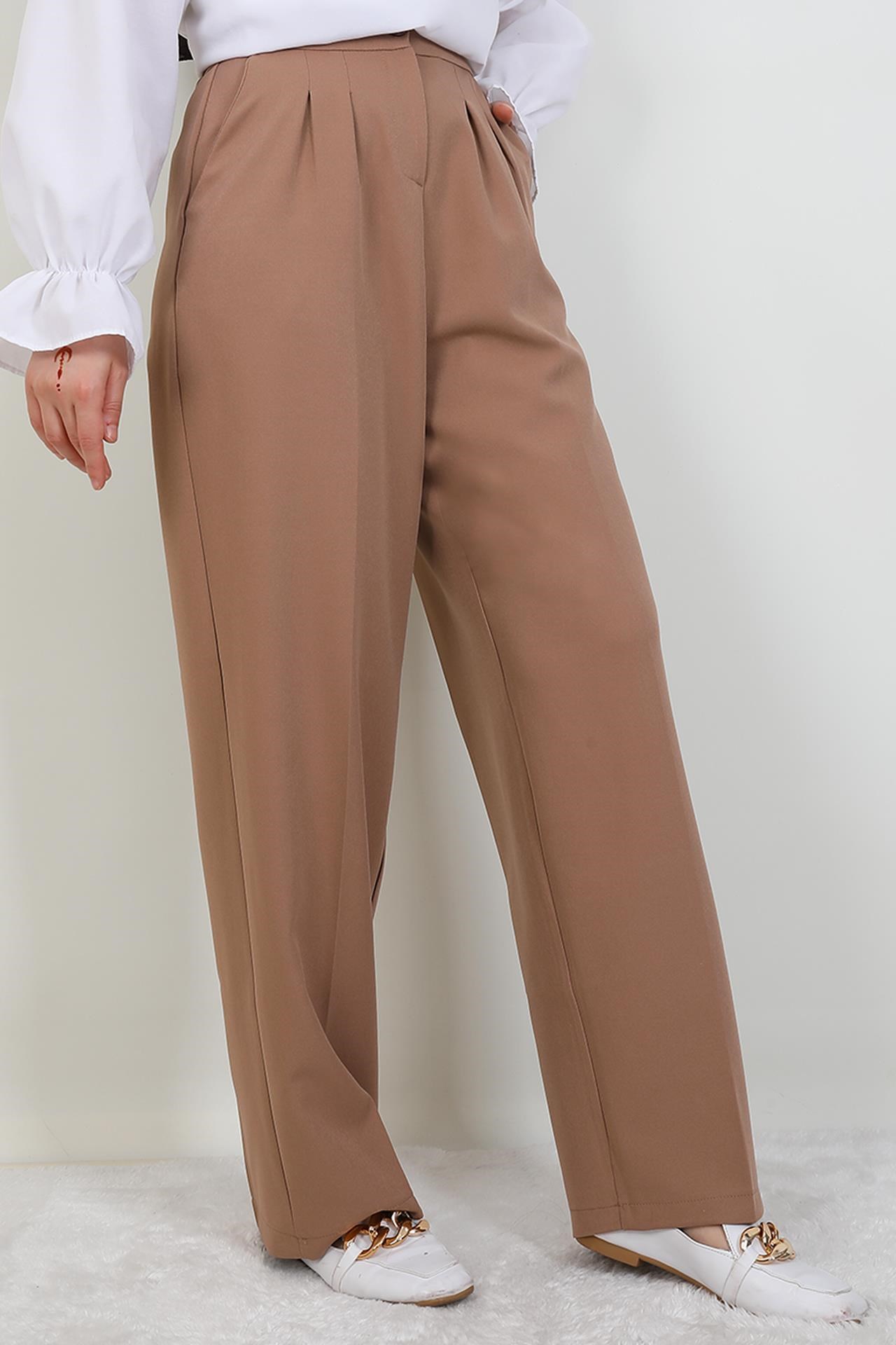Beli Lastikli Düğmeli Pantolon Sütlükahve