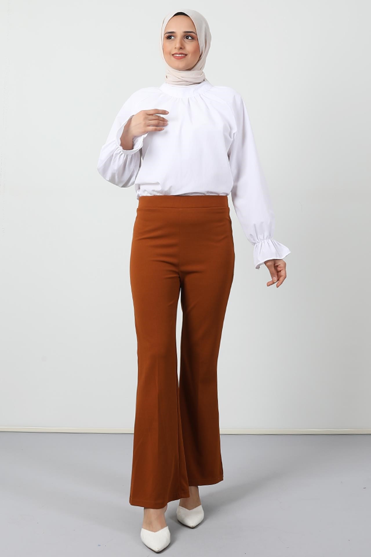 Beli Lastikli İspanyol Pantolon Hardal