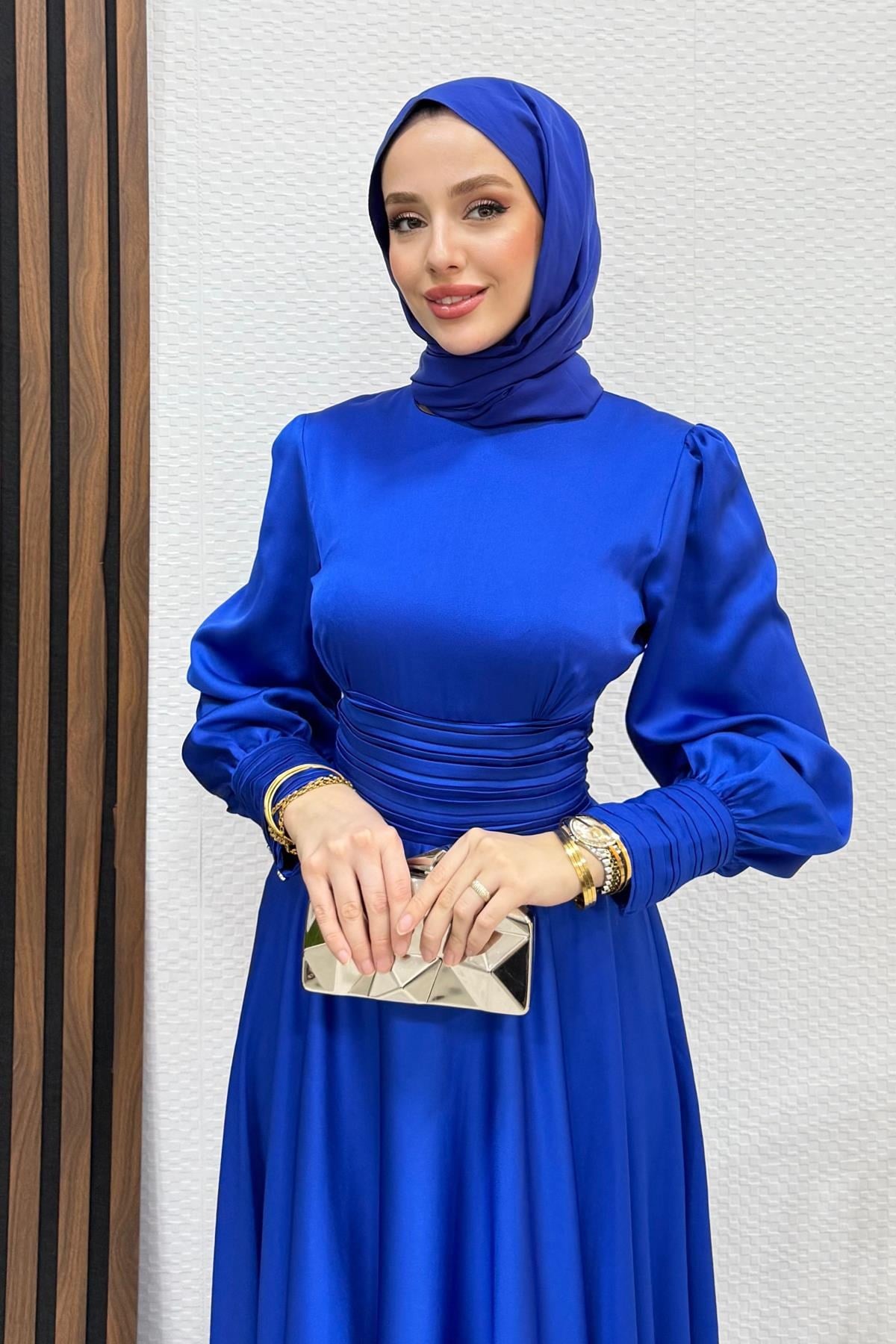 Beli Pileli Saten Abiye Saks