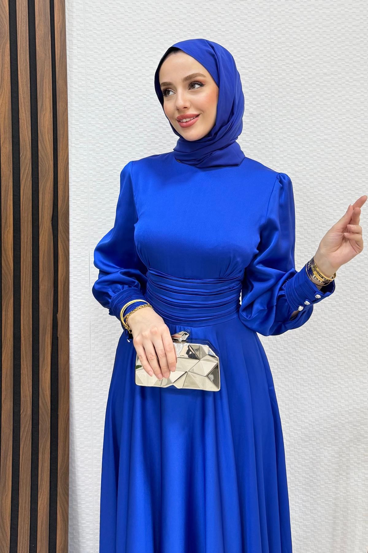 Beli Pileli Saten Abiye Saks