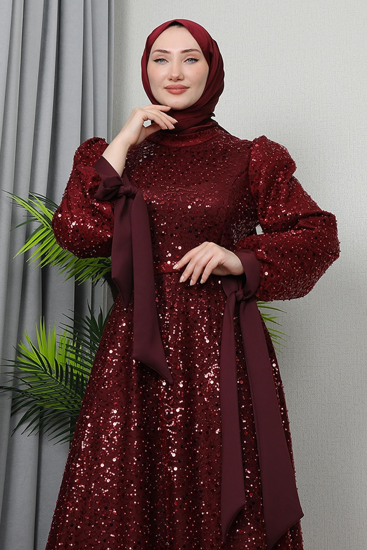 Betül Tesettür Abiye Bordo