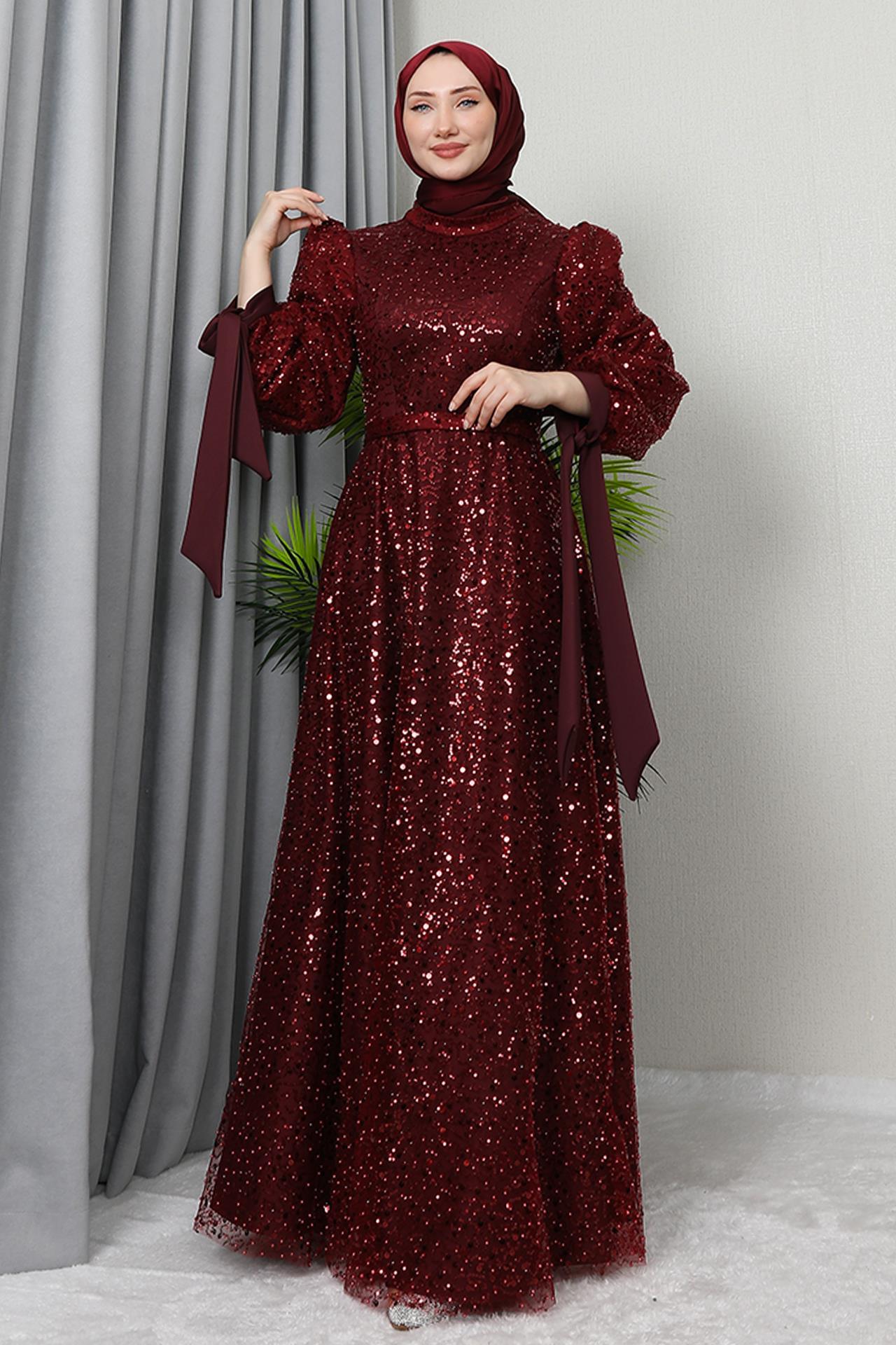 Betül Tesettür Abiye Bordo