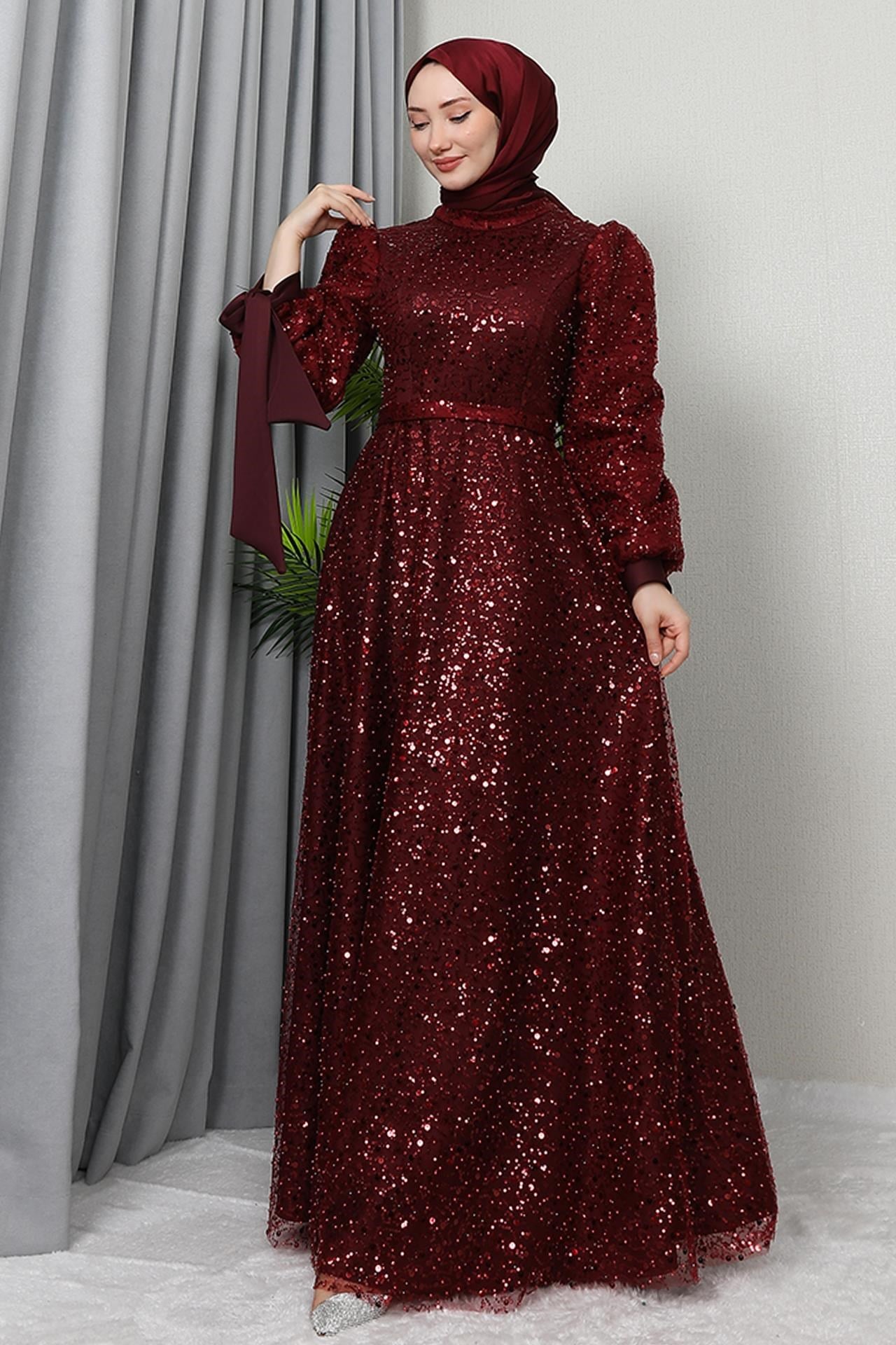 Betül Tesettür Abiye Bordo