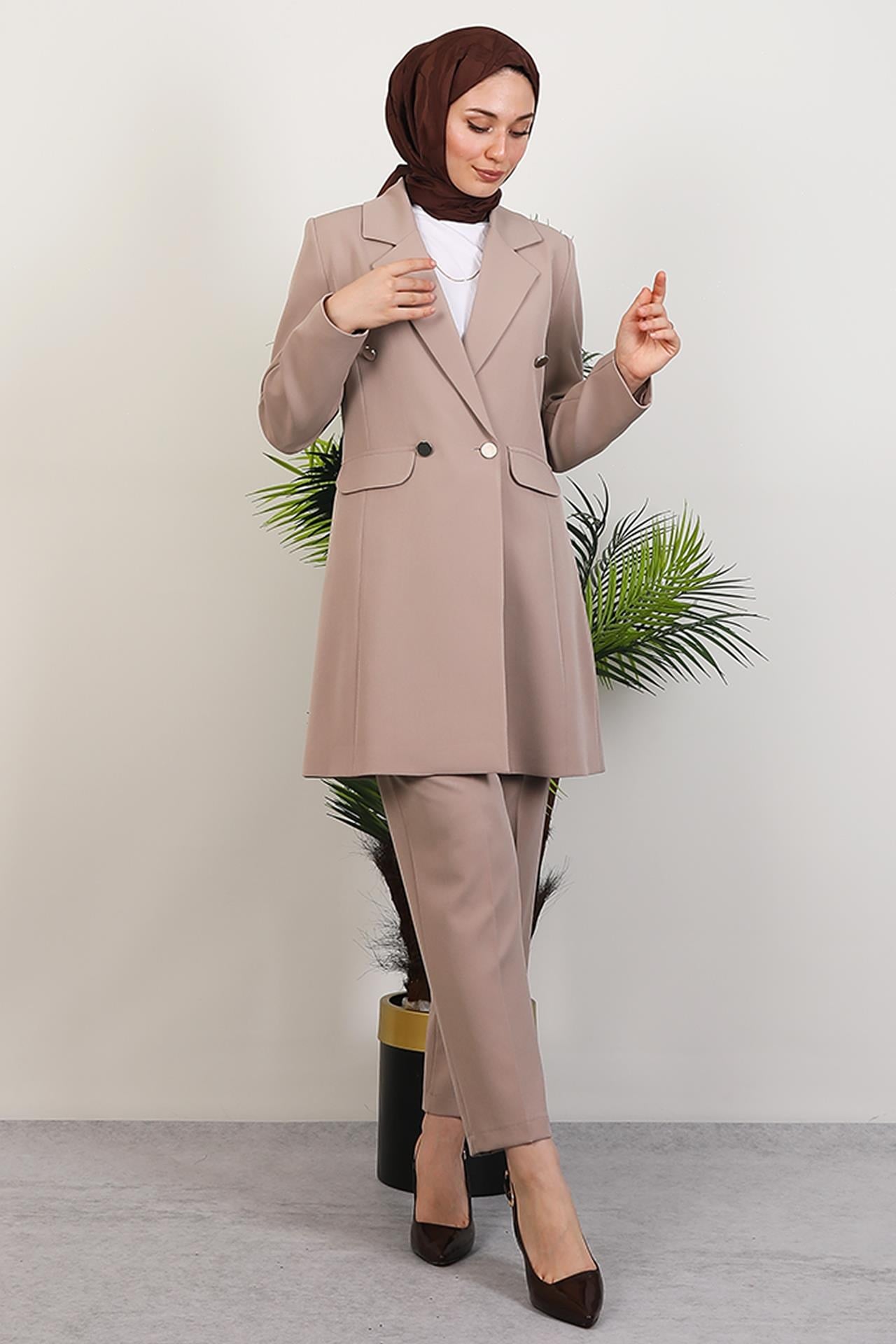 Blazer Ceket Takım Açık Vizon
