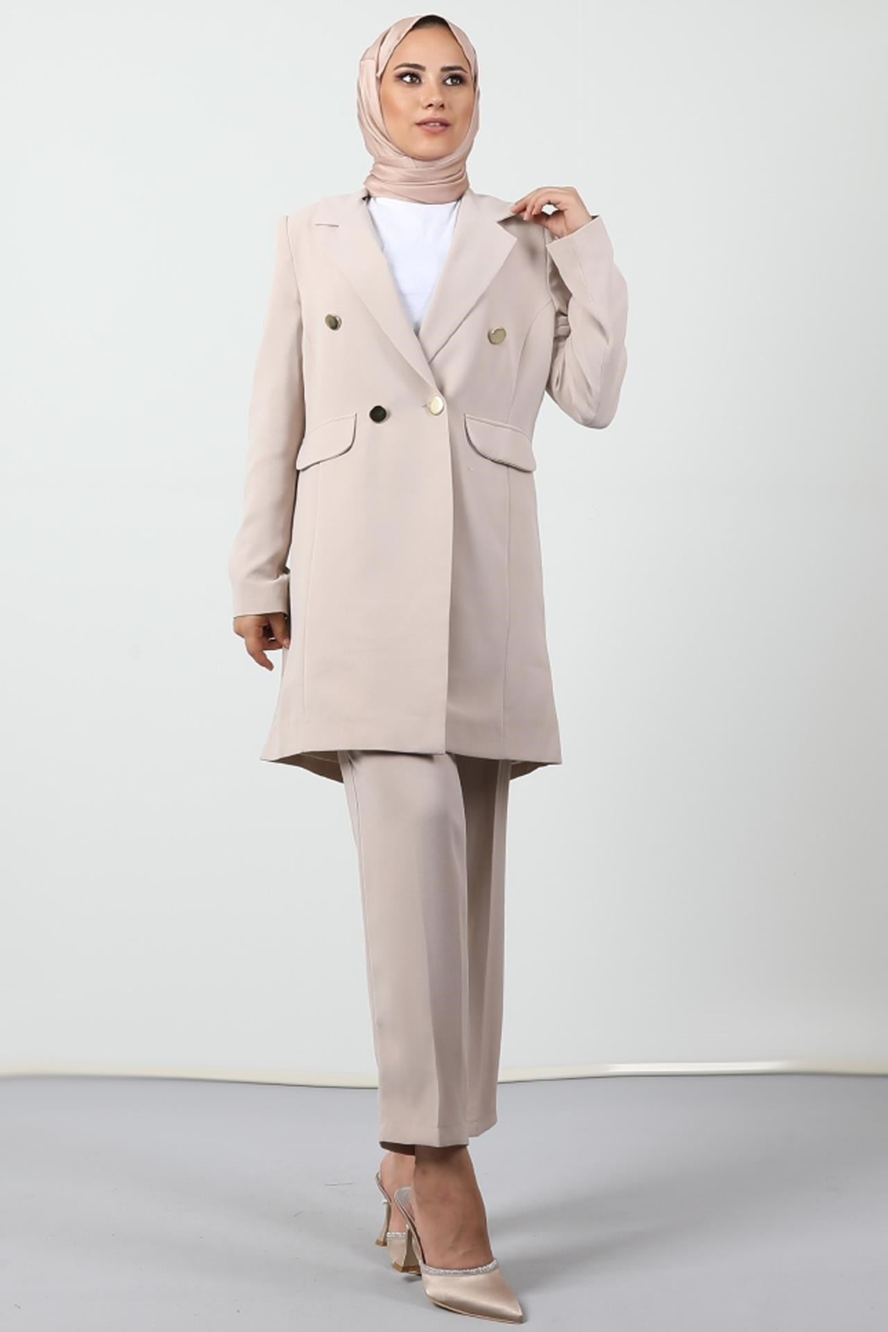 Blazer Ceket Takım Bej