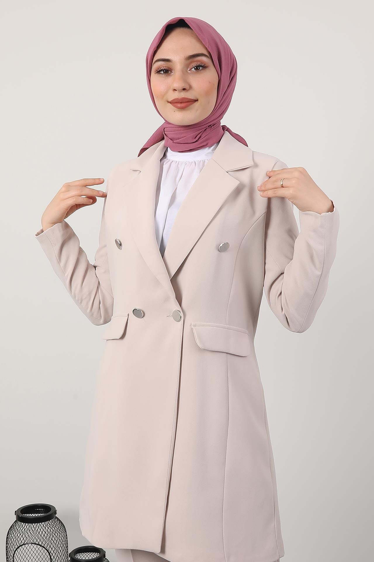 Blazer Ceket Takım Bej
