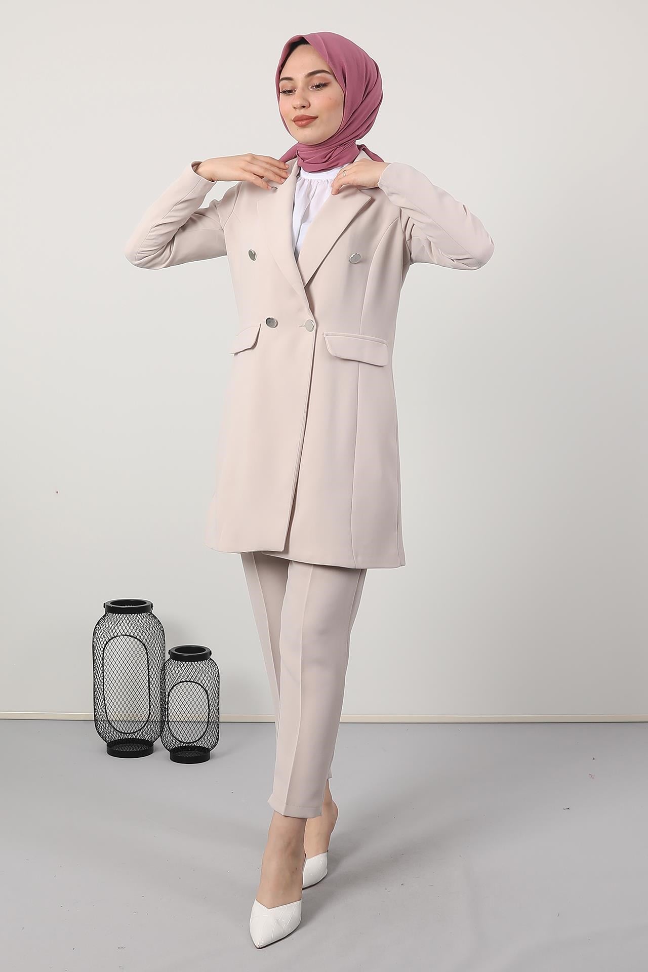 Blazer Ceket Takım Bej
