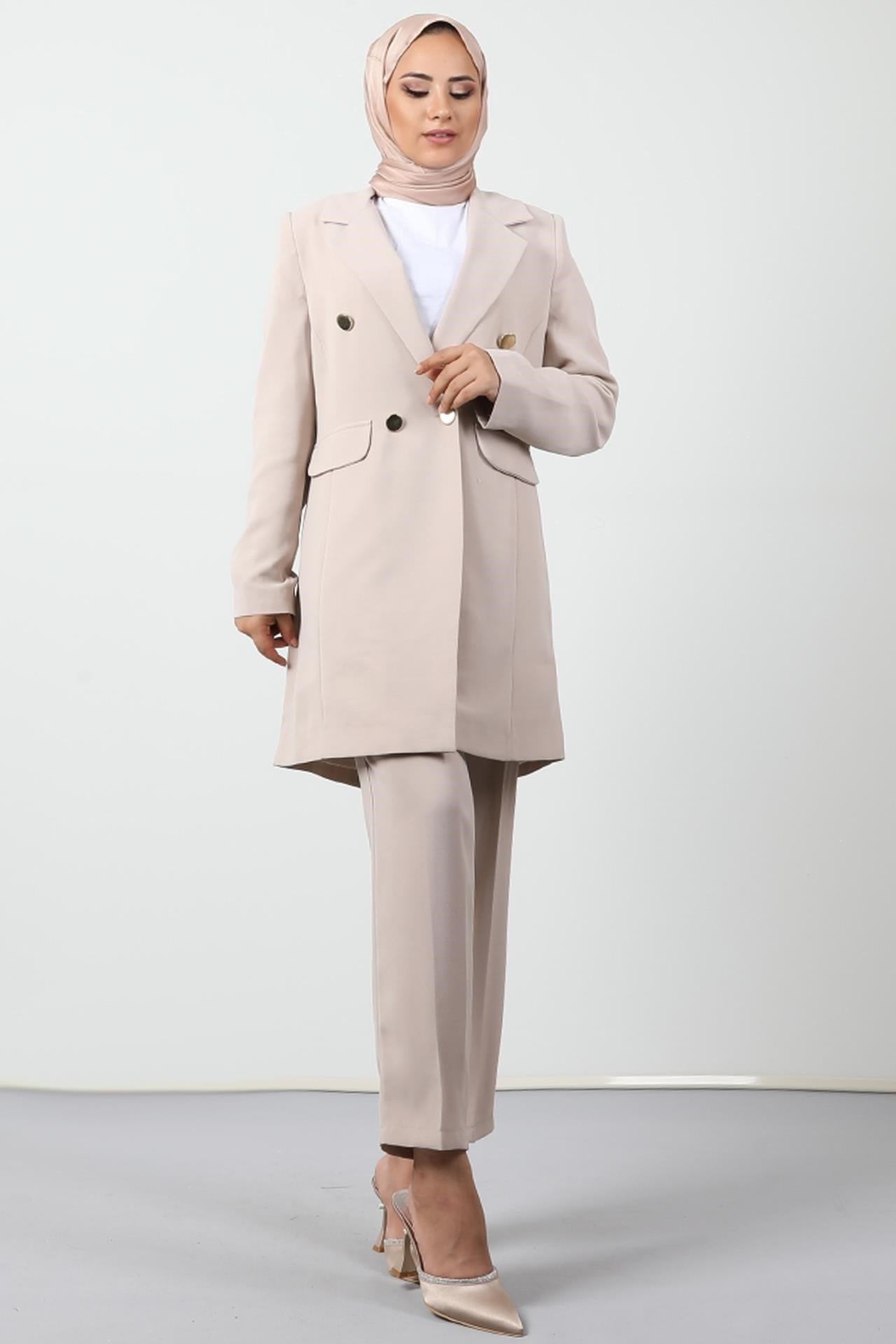 Blazer Ceket Takım Bej