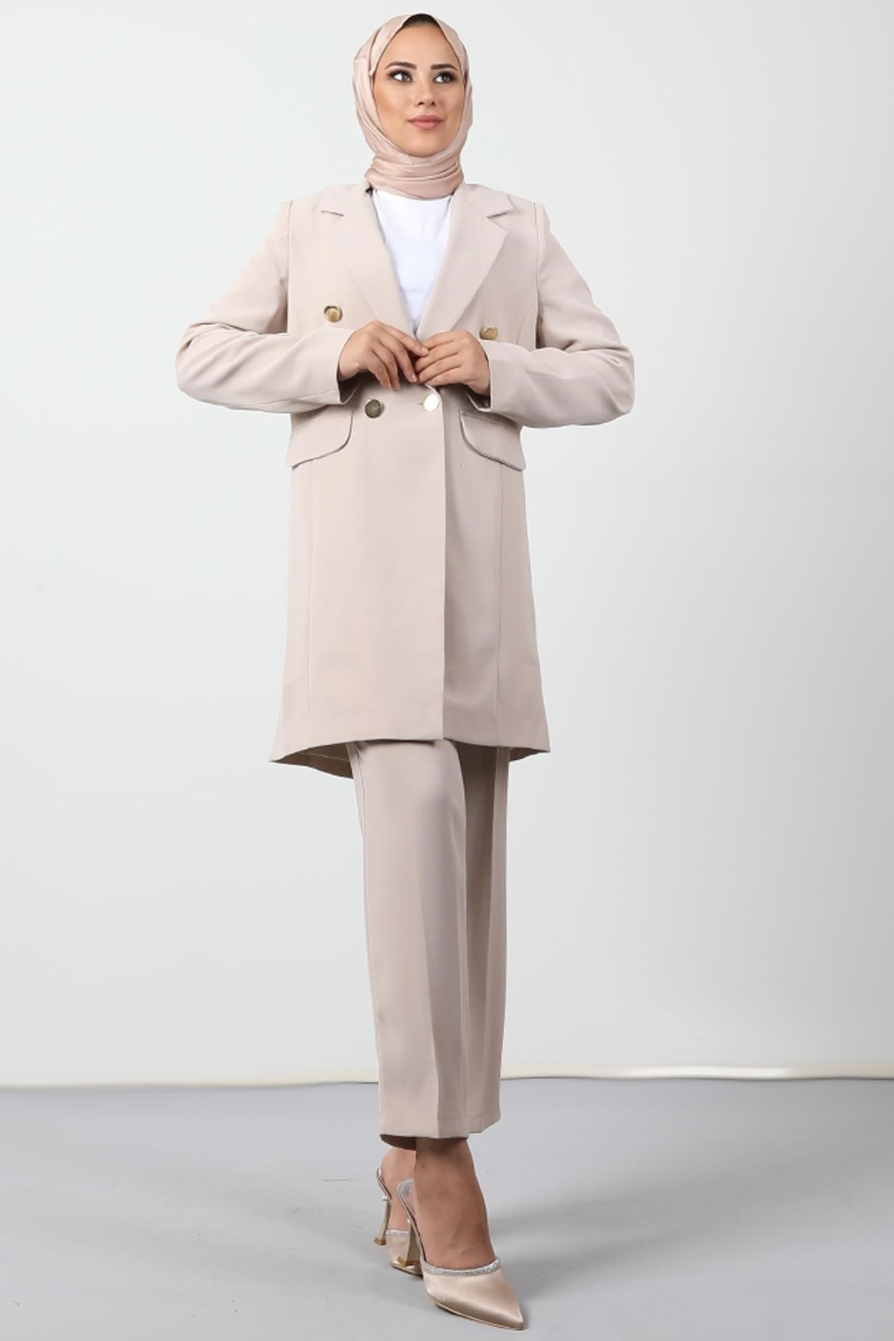 Blazer Ceket Takım Bej