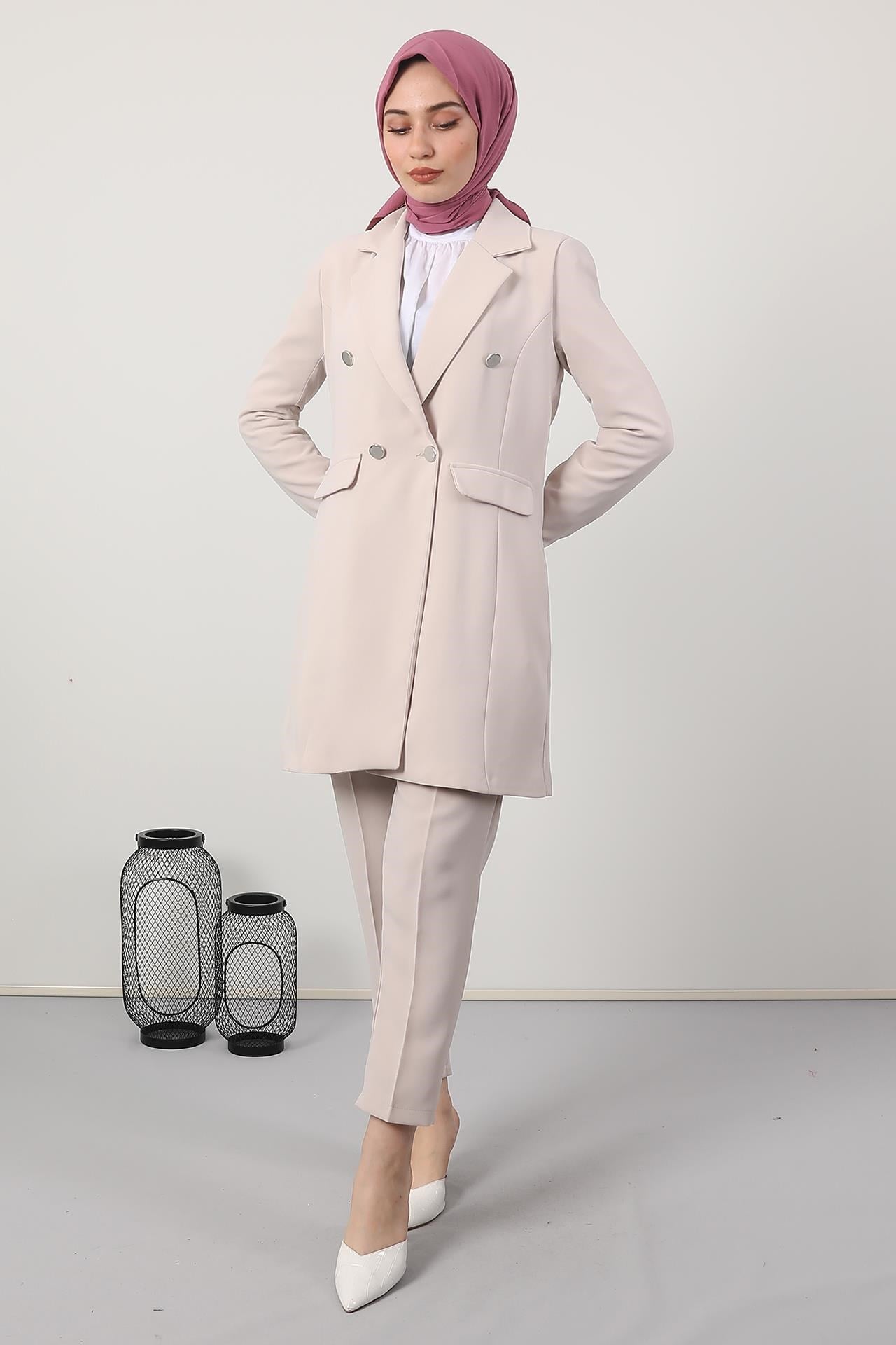 Blazer Ceket Takım Bej