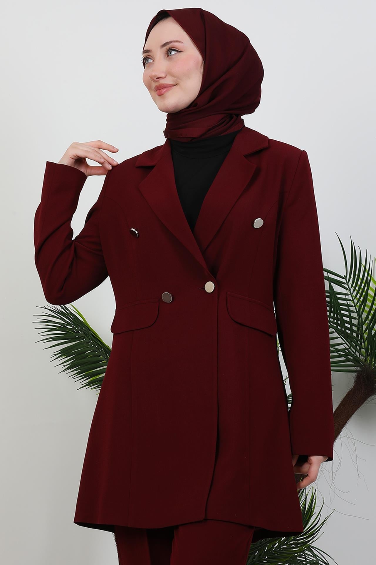 Blazer Ceket Takım Bordo