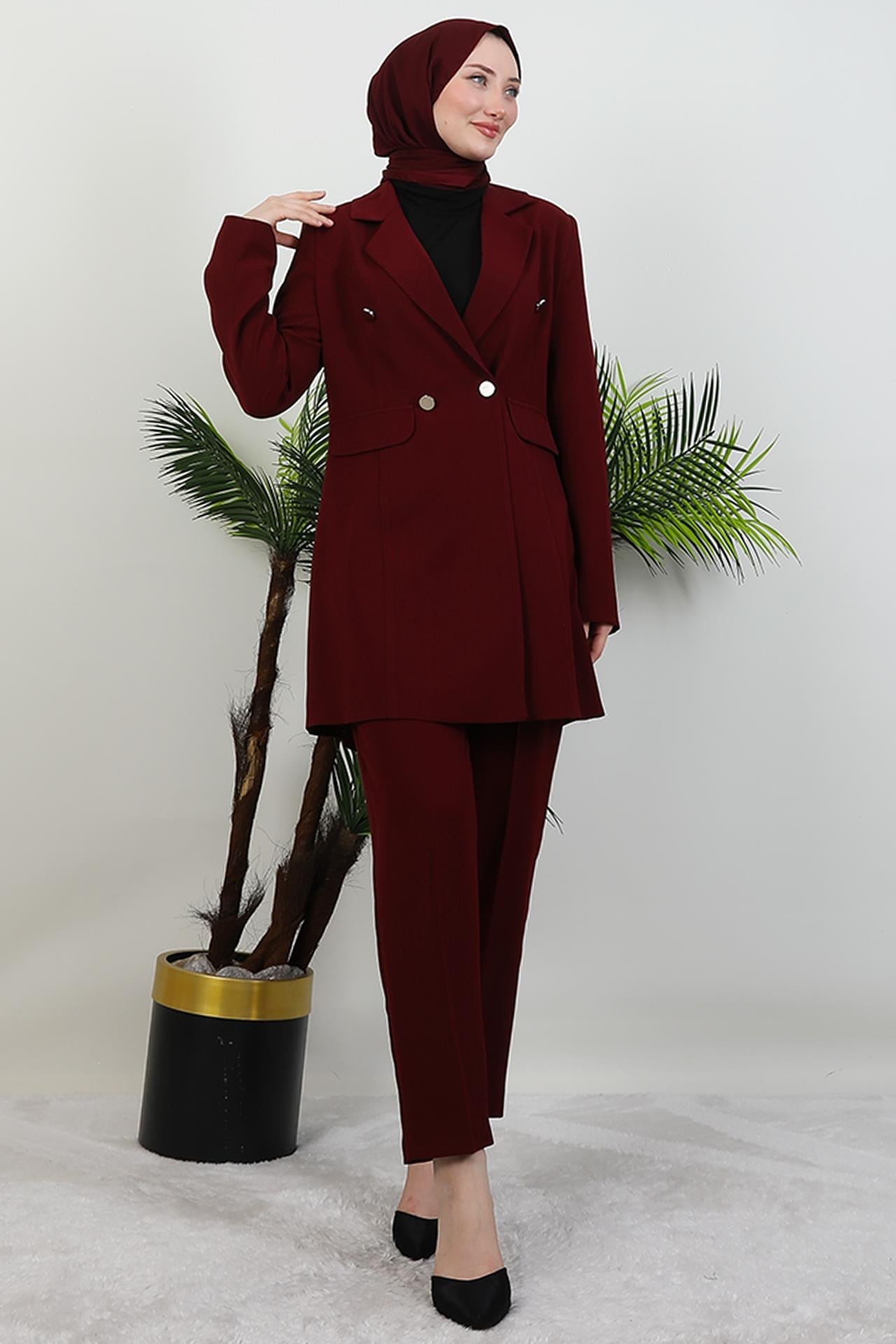 Blazer Ceket Takım Bordo