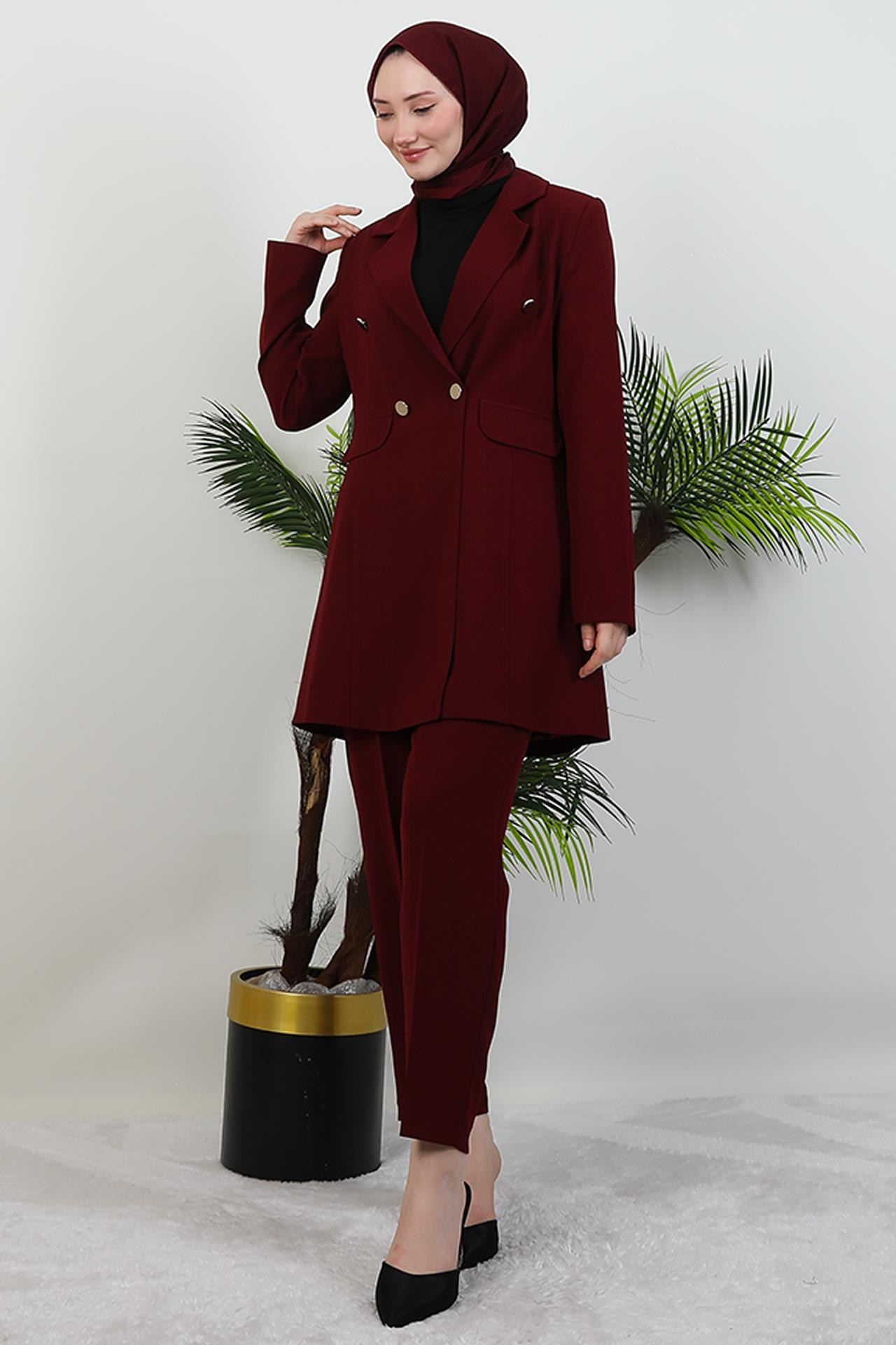 Blazer Ceket Takım Bordo